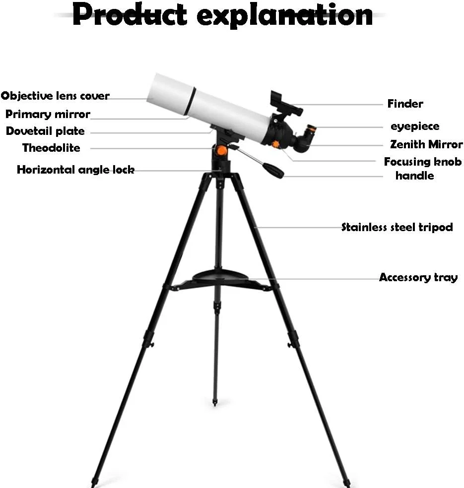 تلسکوپ برای مبتدیان نجوم و تلسکوپ های شکستنی نجومی ۸۰ میلی متری با سه پایه استیل ضد زنگ، یابنده، فاصله کانونی ۵۰۰