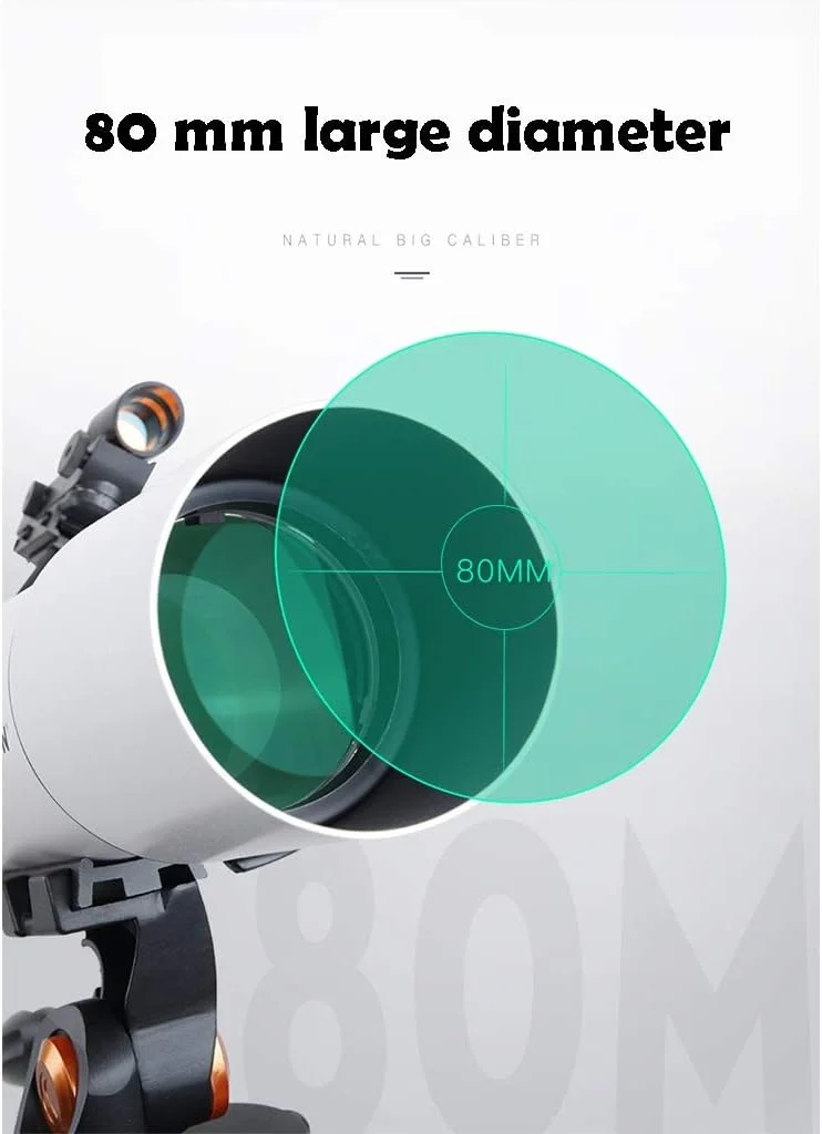 تلسکوپ برای مبتدیان نجوم و تلسکوپ های شکستنی نجومی ۸۰ میلی متری با سه پایه استیل ضد زنگ، یابنده، فاصله کانونی ۵۰۰