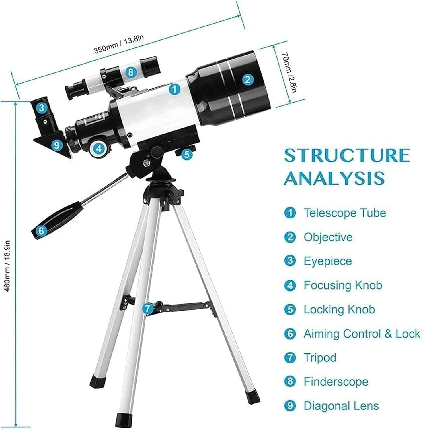 تلسکوپ حرفه ای TEmkin، تلسکوپ شکستنی نجومی با پایه تلفن هوشمند و سه پایه، تلسکوپ بازتابی 15-140X، تلسکوپ ایده آل برای مبتدیان