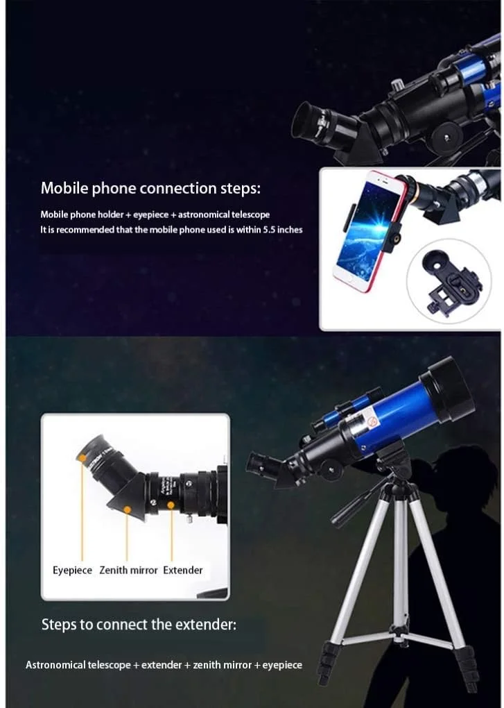 تلسکوپ نجومی 70 میلی‌متری تک‌چشمی آسمان برای مسافرت در فضای باز، تلسکوپ شکستنی فضایی مبتدی کودکان، تک‌چشمی فضایی بزرگسالان