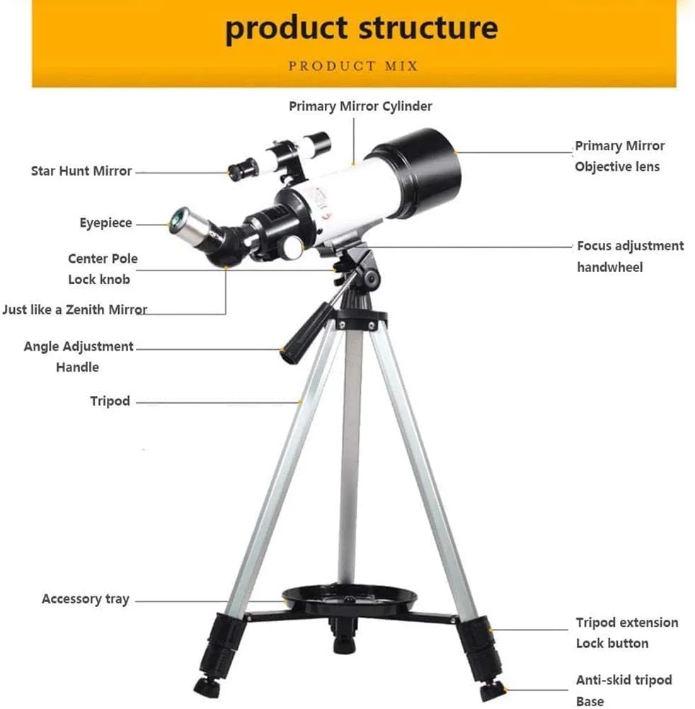تلسکوپ منونوکولار قابل حمل، تلسکوپ شکستنی نجومی حرفه ای با سه پایه قابل تنظیم و آداپتور تلفن، تلسکوپ قابل حمل برای کودکان، بزرگسالان و مبتدیان، مونتاژ و استفاده آسان