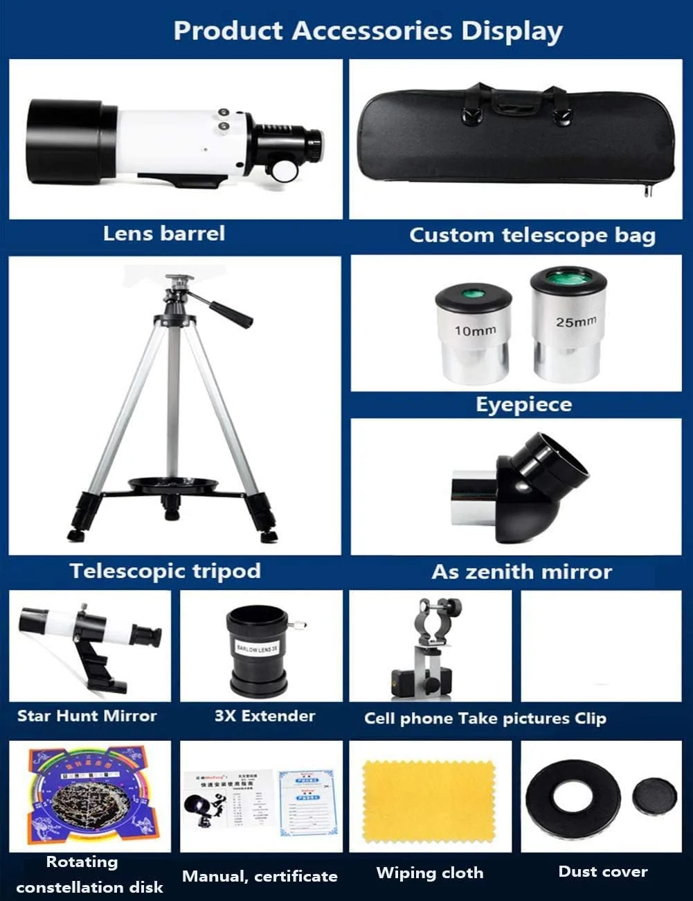 تلسکوپ منونوکولار قابل حمل، تلسکوپ شکستنی نجومی حرفه ای با سه پایه قابل تنظیم و آداپتور تلفن، تلسکوپ قابل حمل برای کودکان، بزرگسالان و مبتدیان، مونتاژ و استفاده آسان