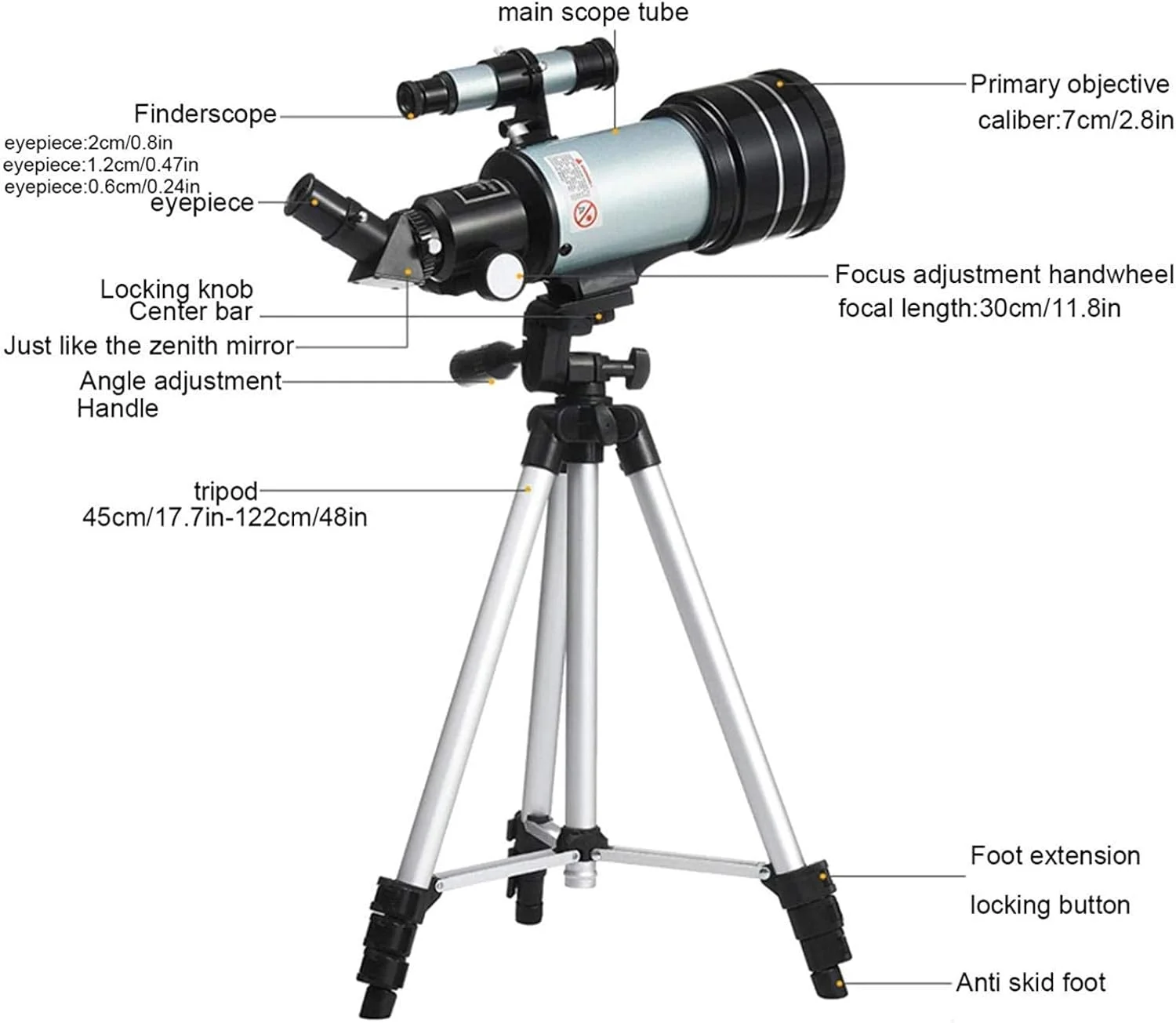 تلسکوپ تک چشمی برای کودکان مبتدی، دهانه 57 میلی‌متری، تلسکوپ شکستنی نجومی