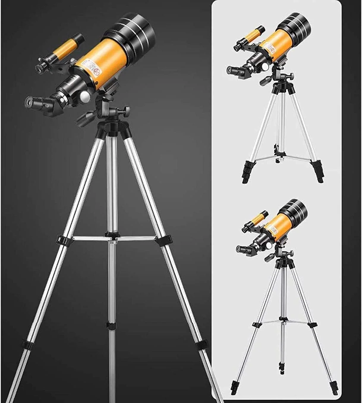 تلسکوپ تک چشمی 8-12 TEmkin برای گوشی های هوشمند، مناسب بزرگسالان، کودکان و مبتدیان، دهانه 70 میلی متری، تلسکوپ شکستنی نجومی 300 میلی متری AZ با 3 چشمی BAK