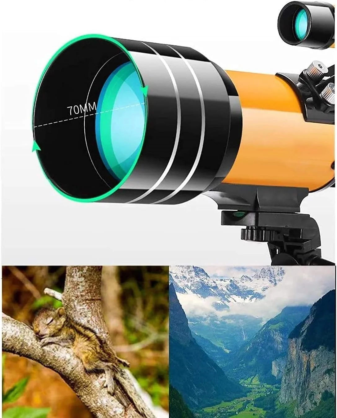 تلسکوپ تک چشمی 8-12 TEmkin برای گوشی های هوشمند، مناسب بزرگسالان، کودکان و مبتدیان، دهانه 70 میلی متری، تلسکوپ شکستنی نجومی 300 میلی متری AZ با 3 چشمی BAK
