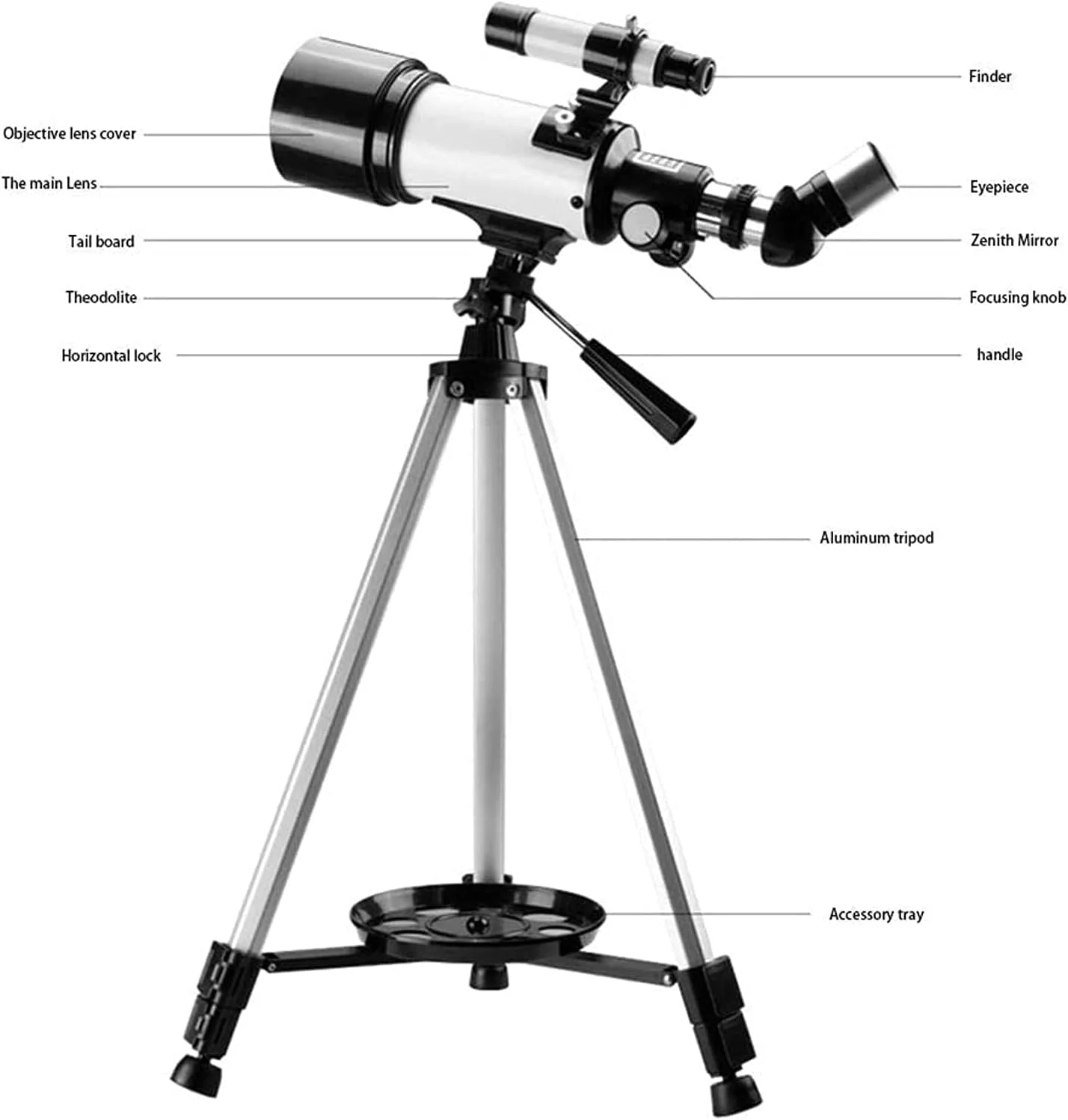 تلسکوپ منوچشمی 8-12 برای کودکان، تلسکوپ نجومی آموزشی کودکان، منوچشمی فشرده مبتدی، تلسکوپ شکستی آلیاژ آلومینیوم