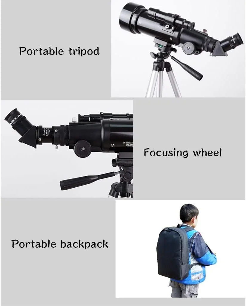 تلسکوپ KOHARA برای کودکان و مبتدیان، تلسکوپ شکستنی نجومی 70 میلی‌متری با سه‌پایه قابل تنظیم و قابل حمل برای کودکان و بزرگسالان