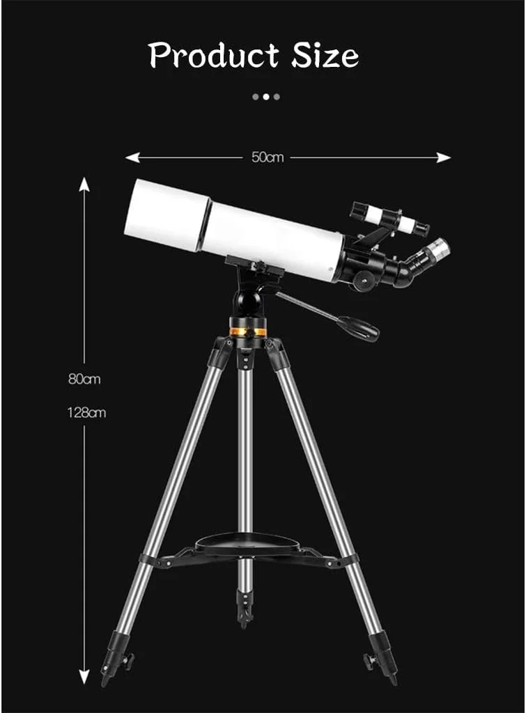 تلسکوپ های KOHARA برای کودکان و مبتدیان، تلسکوپ های نجومی با دیافراگم 500/80 به همراه سه پایه قابل تنظیم، تلسکوپ انکساری قابل حمل هدیه برای کریسمس (استاندارد)