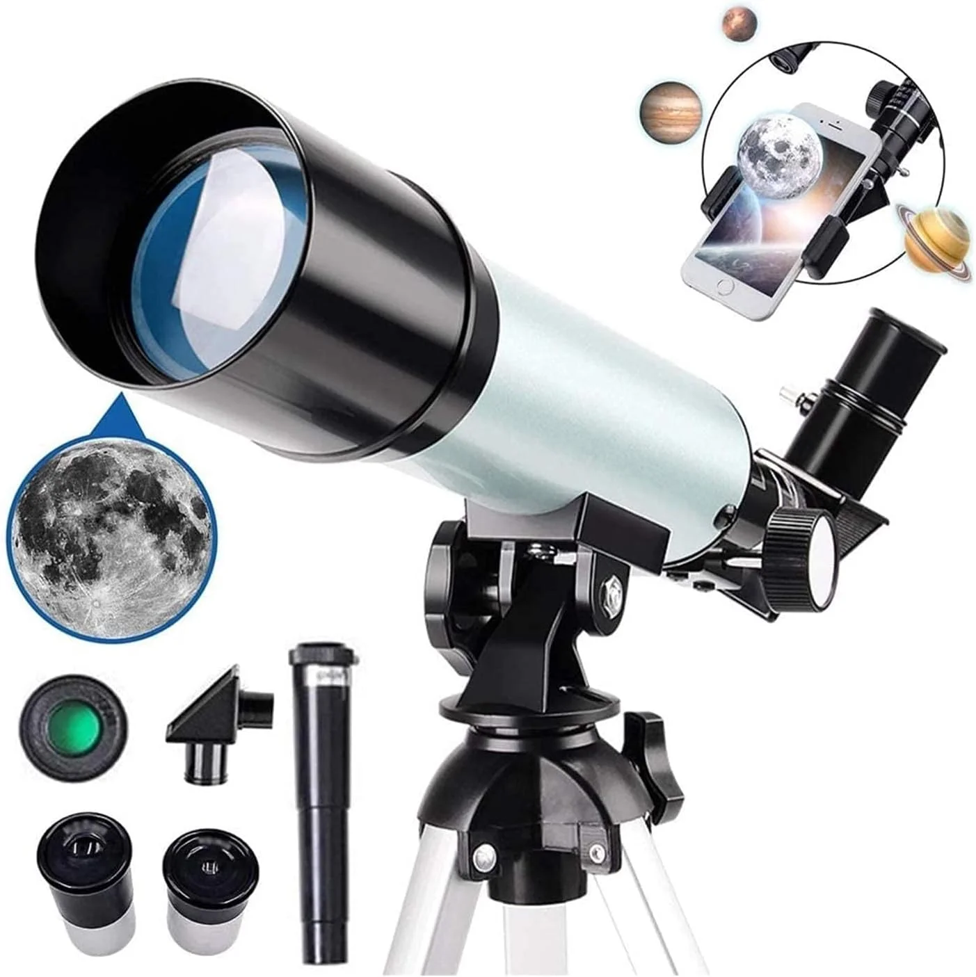 تلسکوپ نجومی 50 میلی‌متری KOHARA برای مبتدیان، بزرگسالان و کودکان، تلسکوپ شکستی با فاصله کانونی 360 میلی‌متر و طراحی جمع و جور