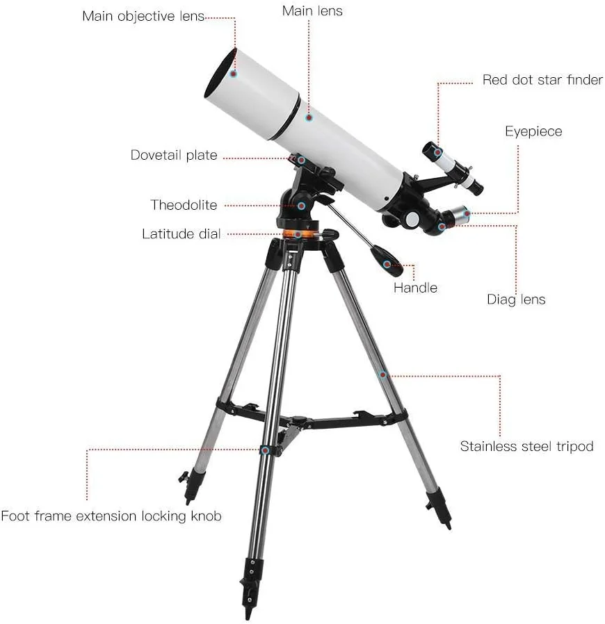 تلسکوپ نجومی KOHARA برای کودکان و بزرگسالان، دهانه 80 میلی‌متری، فاصله کانونی 500 میلی‌متری، تلسکوپ انکساری با بزرگنمایی HD