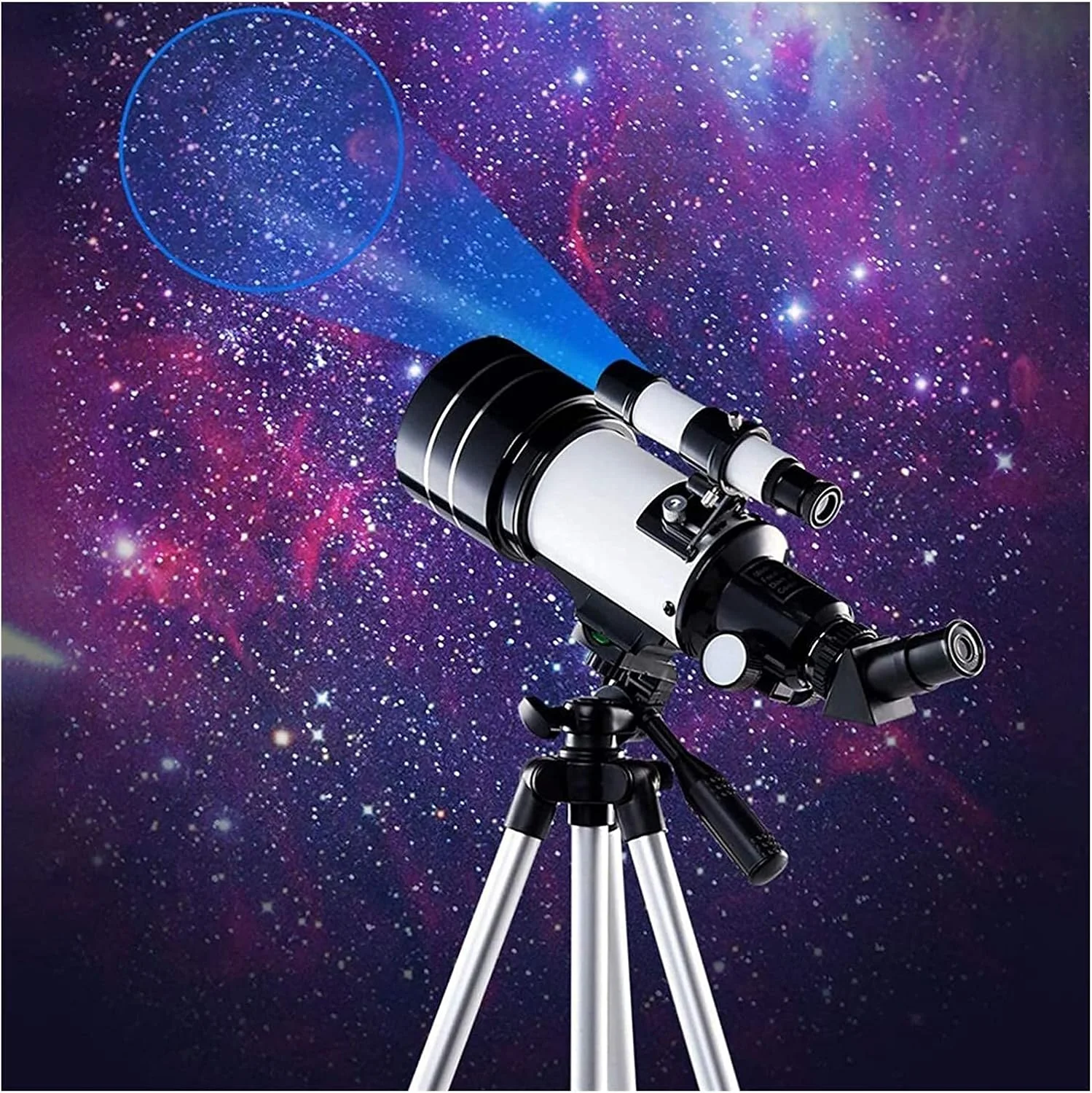تلسکوپ KOHARA برای کودکان، بزرگسالان و مبتدیان، دهانه 70 میلی‌متری، تلسکوپ شکستنی نجومی 300 میلی‌متری با سه‌پایه و یابنده، تلسکوپ مسافرتی قابل حمل با آداپتور تلفن هوشمند و بی‌سیم