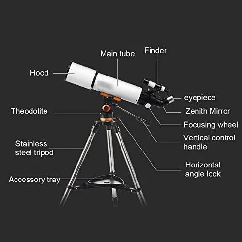 تلسکوپ انکساری نجومی KOHARA برای بزرگسالان، کودکان و مبتدیان، تلسکوپ انکساری نجومی با سه پایه با ارتفاع قابل تنظیم، تلسکوپ مسافرتی قابل حمل و جمع و جور
