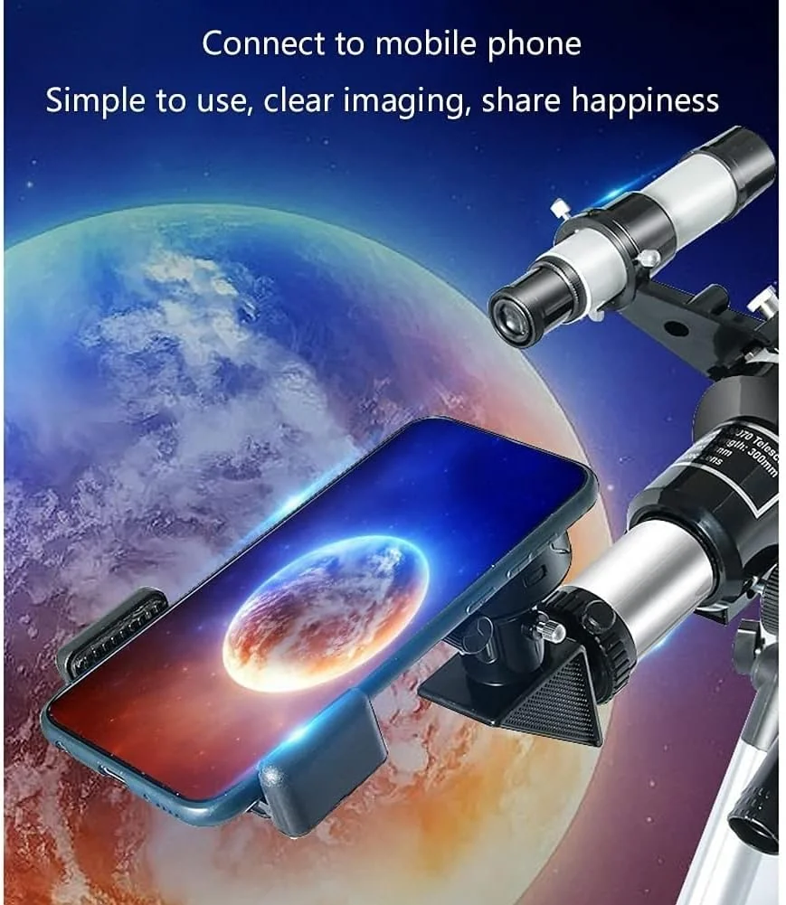تلسکوپ انکساری KOHARA، جمع و جور و قابل حمل، دهانه 70 میلی متری، تلسکوپ نجومی انکساری 300 میلی متری با آداپتور تلفن هوشمند و سه پایه