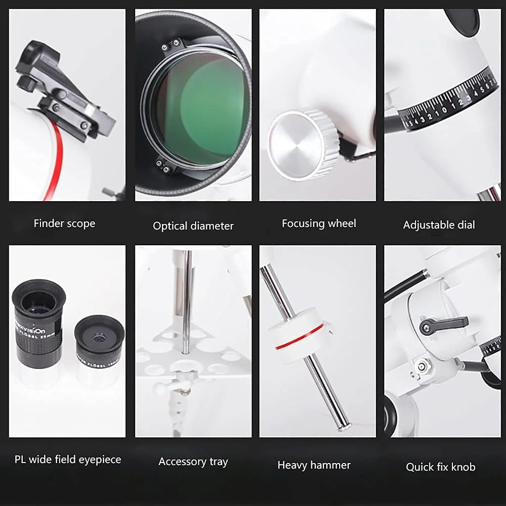 تلسکوپ انکساری KOHARA برای بزرگسالان، دیافراگم 127 میلی‌متری، 1200 میلی‌متری، تلسکوپ قابل حمل قابل تنظیم با سه‌پایه پایدار و تلسکوپ دستی با دید HD