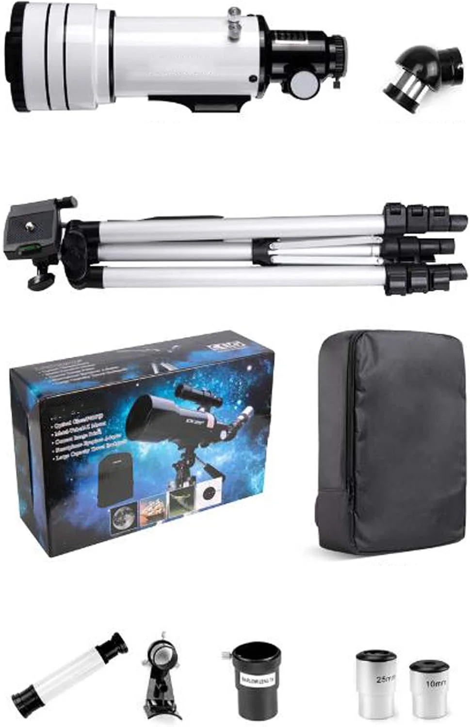 تلسکوپ تک چشمی KANBUN، تلسکوپ شکستنی نجومی با فاصله کانونی 500 میلیمتر، تلسکوپ انکساری 70 میلیمتری با سه پایه و یابنده، نور کم HD، کوله پشتی و فیلتر ماه تلسکوپ تک چشمی KANBUN، تلسکوپ شکستنی نجومی با فاصله کانونی 500 میلیمتر، تلسکوپ انکساری 70 میلیمتری با سه پایه و یابنده، نور کم HD، کوله پشتی و فیلتر ماه