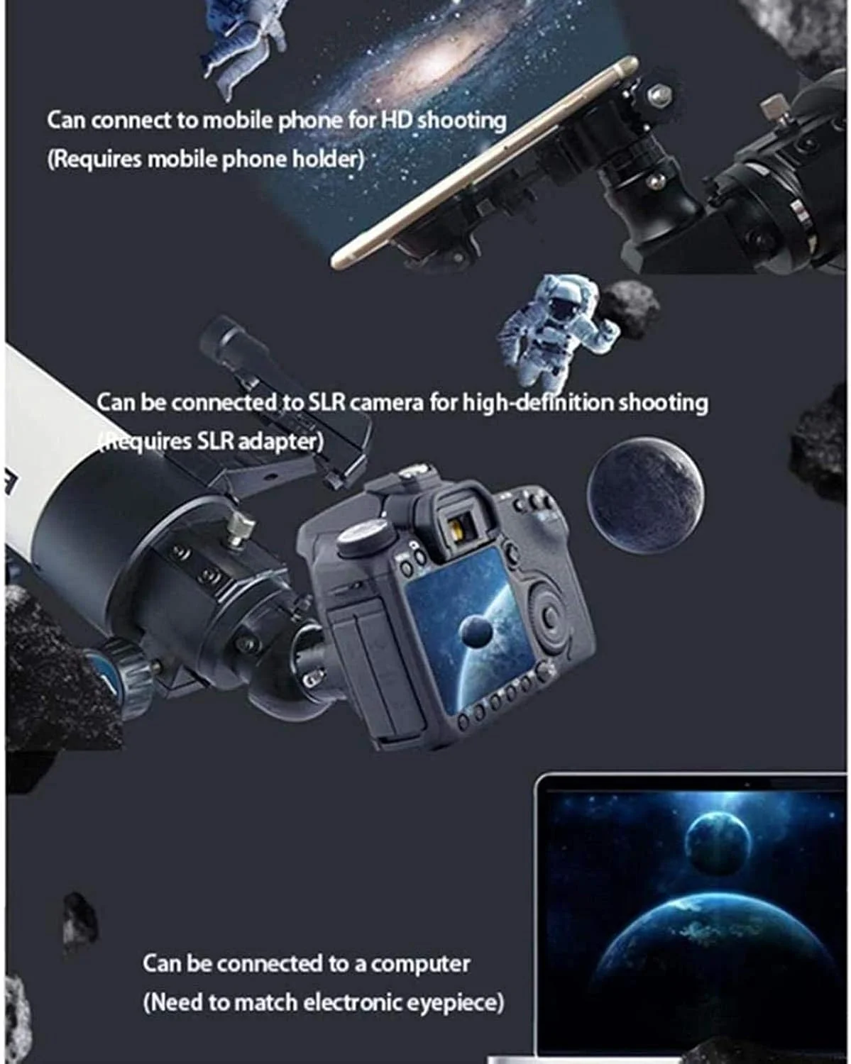 تلسکوپ دوچشمی قابل حمل کانبن، تلسکوپ نجومی قدرتمند برای مبتدیان، تلسکوپ منکساری 80 میلی‌متری، تلسکوپ انکساری