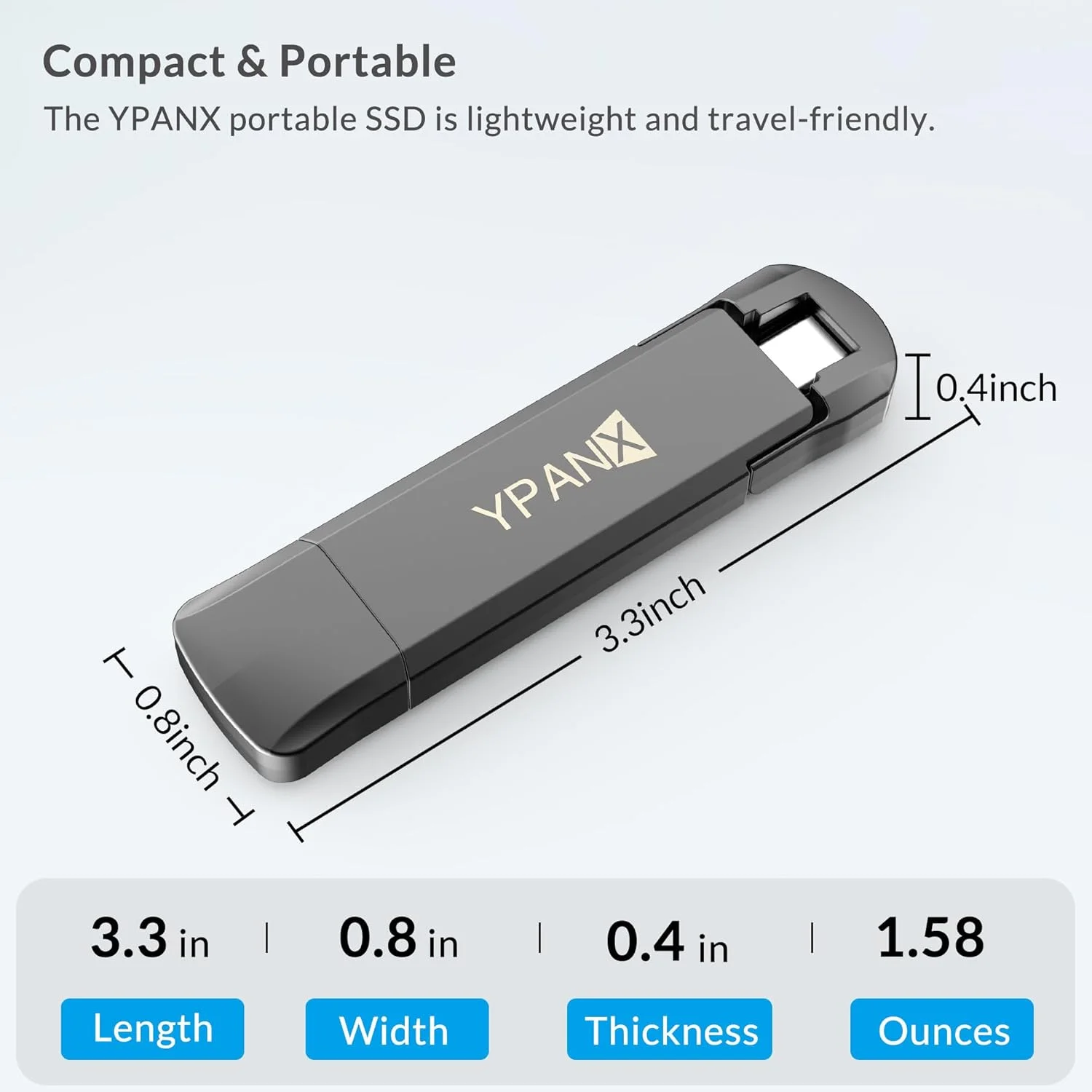حافظه اس اس دی اکسترنال پرتابل YPANX 1 ترابایت Pro، سرعت 1000 مگابایت بر ثانیه، USB 3.2 Gen 2 + پورت دوگانه Type C، سبک وزن، مناسب برای آیفون 15/16/Pro، اندروید، ویندوز، مک و تبلت ها