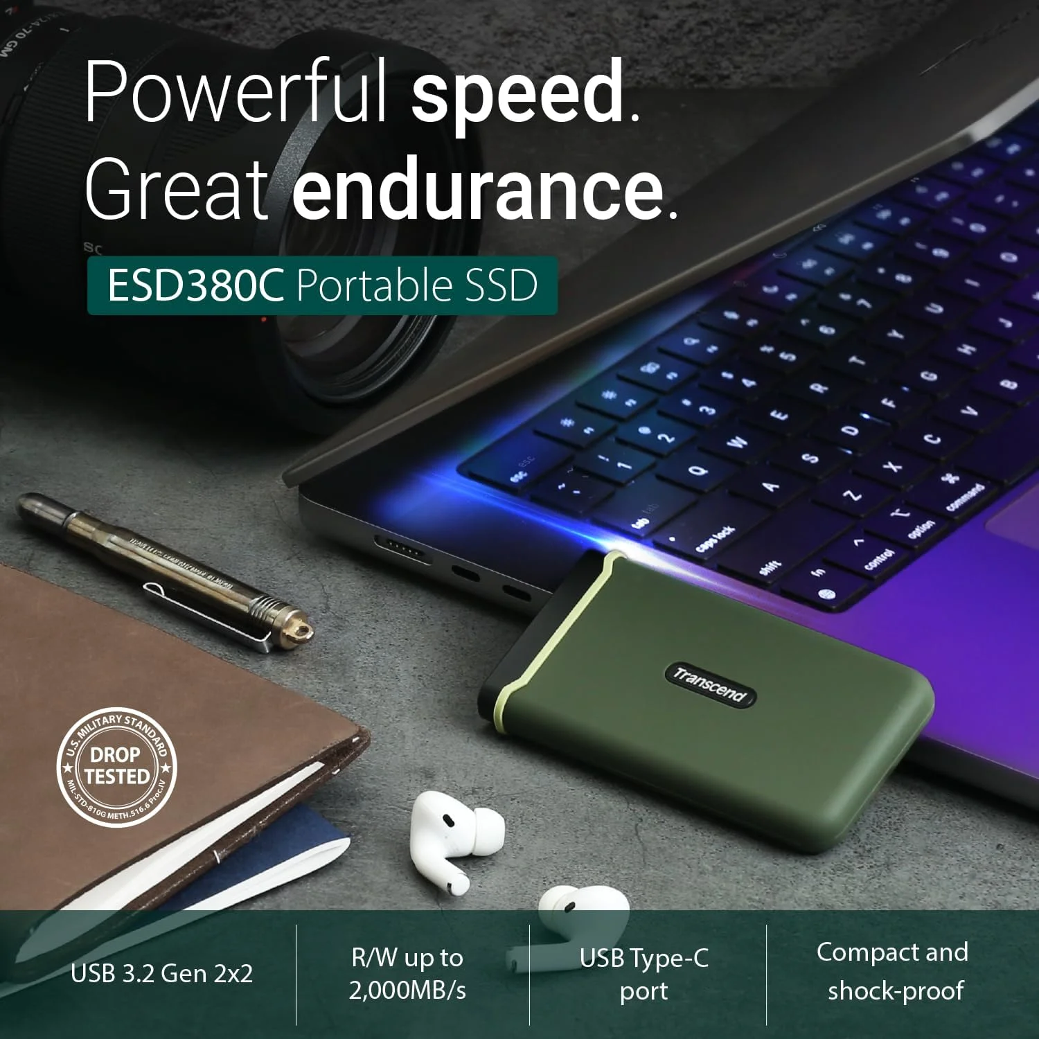 حافظه اس اس دی اکسترنال ترنسند مدل ESD380C USB 3.2 Gen 2 Type C ظرفیت 2 ترابایت