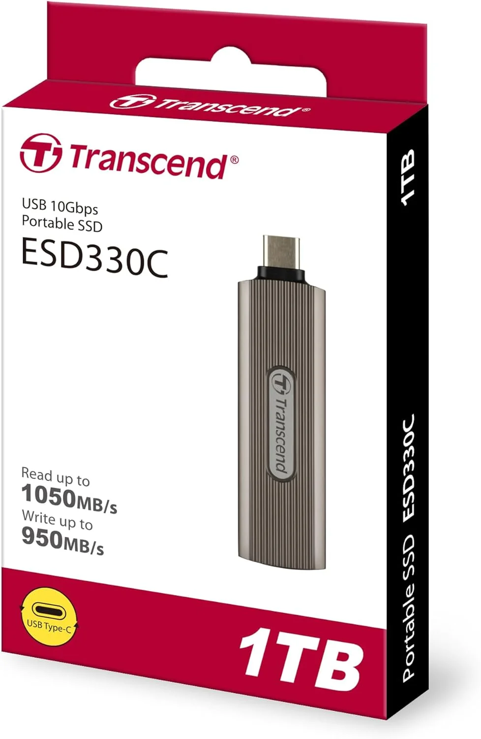 درایو حالت جامد اکسترنال ترنسند 1 ترابایت ESD330C، SSD قابل حمل، سازگار با آیفون 4K ProRes، کانکتور جمع شونده، SSD قابل حمل مینیاتوری، بدنه فلزی، تا 1050 مگابایت بر ثانیه، Type C - TS1TESD330C