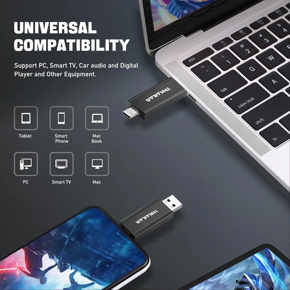 فلش مموری 1 ترابایتی THKAILAR USB C، Type-C و Type-A، USB 3.2 Gen 2 SSD قابل حمل تا 1000 مگابایت بر ثانیه، فلش درایو برای سری iPhone 15/16/Mac/PC/Android، درایو حالت جامد آلیاژ روی برای ذخیره سازی داده با سرعت بالا