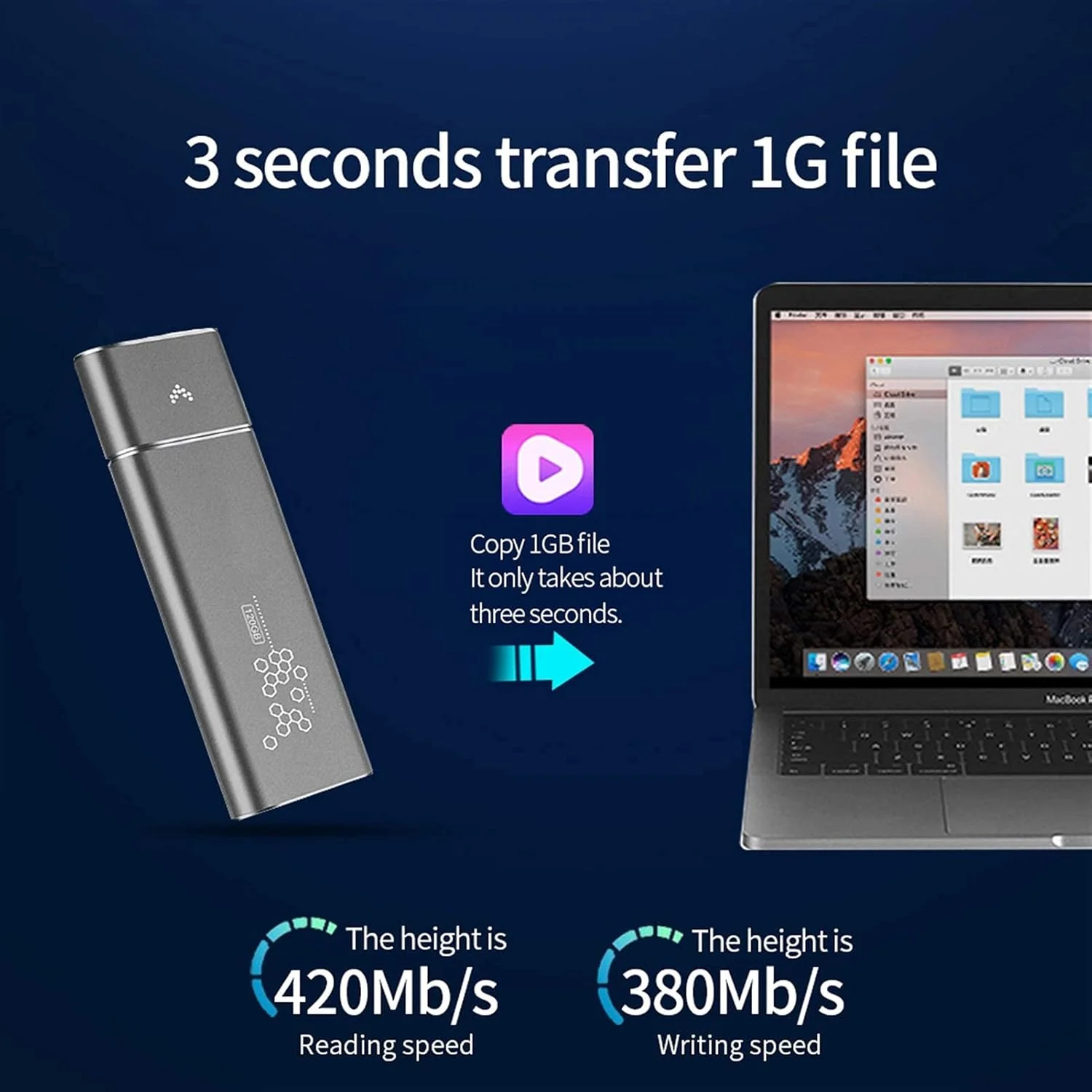 درایو حالت جامد اکسترنال SSD با ظرفیت 1 ترابایت / 512 گیگابایت / 256 گیگابایت، حافظه پشتیبان قابل حمل USB 3.0، مناسب برای رایانه های شخصی، لپ تاپ ها، مک بوک، تلویزیون های هوشمند و سایر دستگاه ها (512 گیگابایت، آبی)