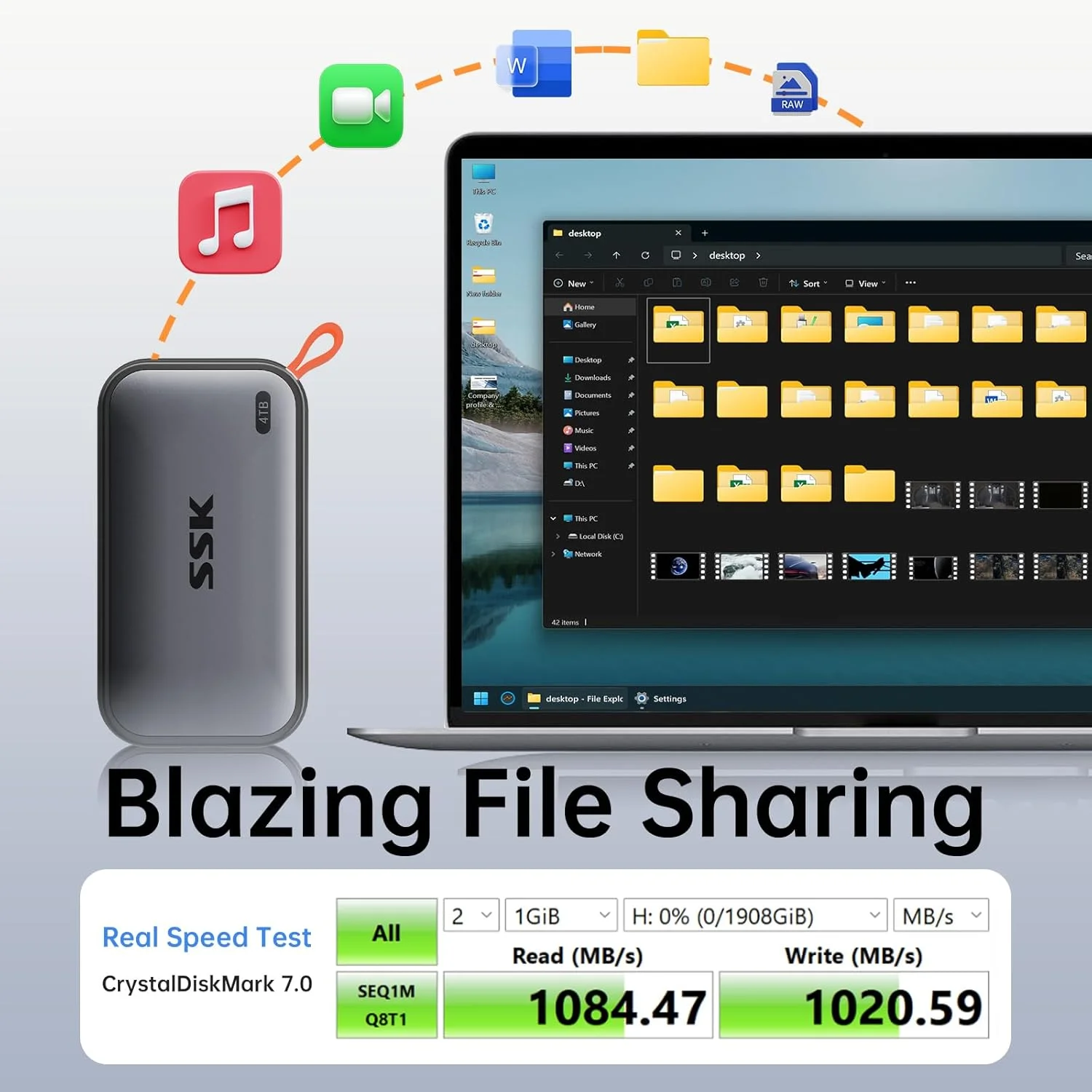 اس اس کی SSD اکسترنال 4 ترابایتی با سرعت خواندن تا 1050 مگابایت بر ثانیه، هارد درایو SSD قابل حمل اکسترنال USBC 3.2 Gen2 برای آیفون 15/16/پرو، PS5، ایکس باکس، لپ تاپ، مک بوک/پرو/ایر و غیره