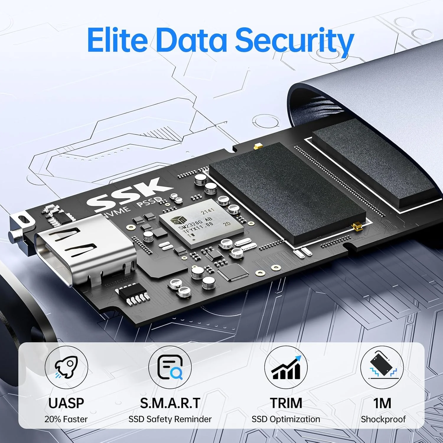 اس اس کی حافظه اس اس دی قابل حمل 1 ترابایت، تا 2000 مگابایت بر ثانیه، درایو حالت جامد اکسترنال، هارد اکسترنال NVMe SSD USB 3.2 Gen2X2، توان مصرفی بسیار پایین برای آیفون 15/ مک بوک/ پرو/ تلفن OTG/ لپ تاپ ها