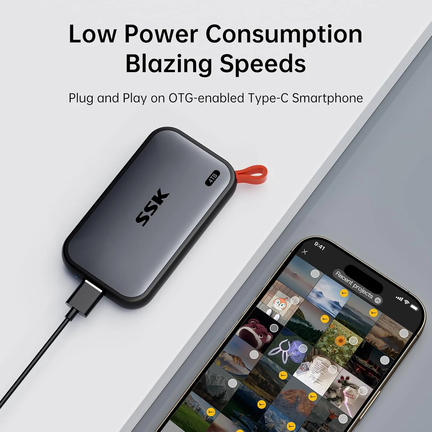 اس اس کی SSD اکسترنال 4 ترابایتی با سرعت خواندن تا 1050 مگابایت بر ثانیه، هارد درایو SSD قابل حمل اکسترنال USBC 3.2 Gen2 برای آیفون 15/16/پرو، PS5، ایکس باکس، لپ تاپ، مک بوک/پرو/ایر و غیره