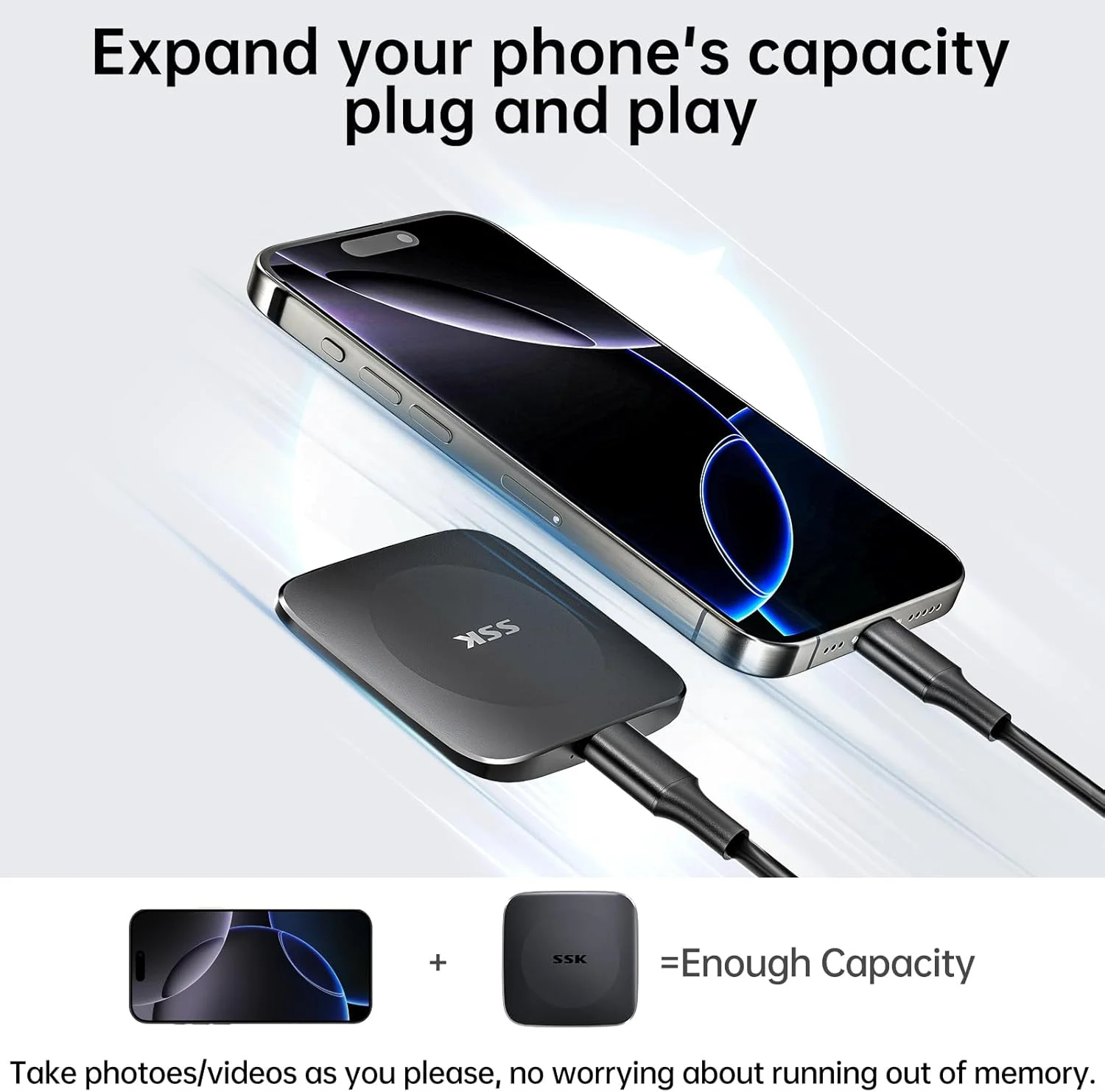 حافظه اس اس دی اکسترنال قابل حمل 256 گیگابایتی SSK، تا 550 مگابایت بر ثانیه، هارد اکسترنال با کابل Type C به USB C/A، درایوهای حالت جامد سریع USB 3.2 GEN2، فضای ذخیره سازی اکسترنال برای آیفون 15/اندروید/ویندوز/تبلت/مک/ایکس باکس