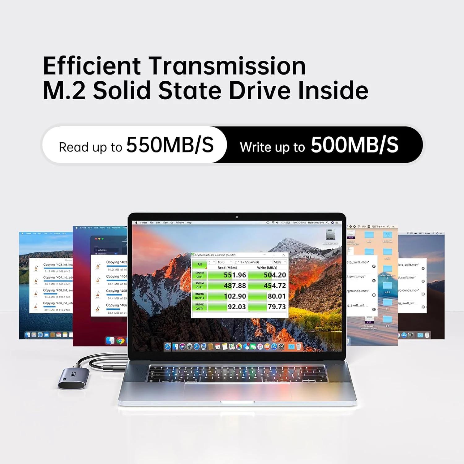 هارد اکسترنال SSD یک ترابایتی SSK، درایو اکسترنال SSD قابل حمل تا 550 مگابایت بر ثانیه، درایوهای حالت جامد اکسترنال USB 3.2 Gen2 برای آیفون 15/پرو، ویندوز، مک، اندروید با نور LED، پشتیبانی از TRIM و SMART