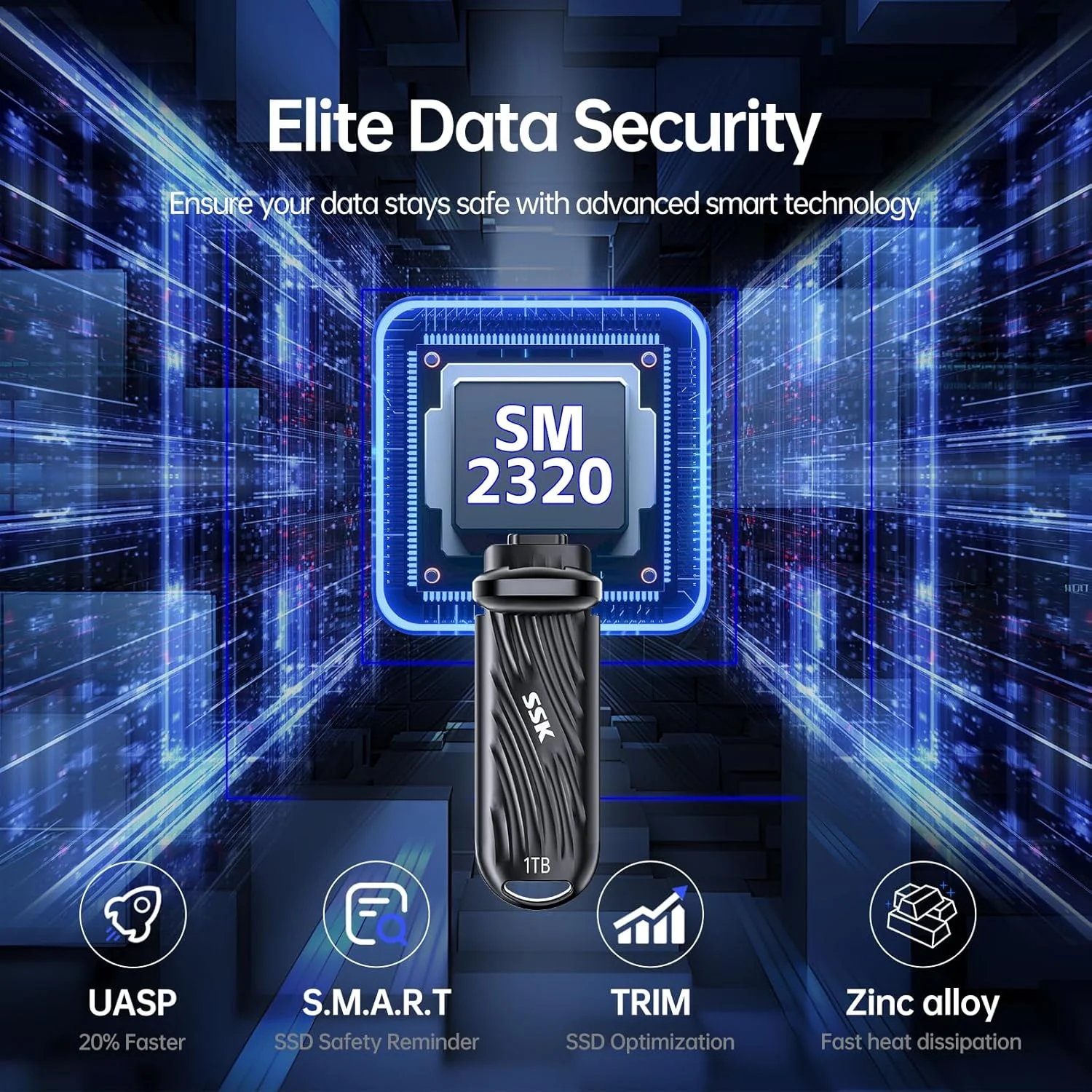 اس اس کی درایو حالت جامد اکسترنال USB با ظرفیت 1 ترابایت و سرعت تا 2000 مگابایت بر ثانیه، هارد اکسترنال تایپ سی، حافظه فلش USB 3.2 Gen 2X2 مناسب برای آیفون 15/16 پرو ProRes مک/WTG/اندروید، بدنه آلیاژ روی