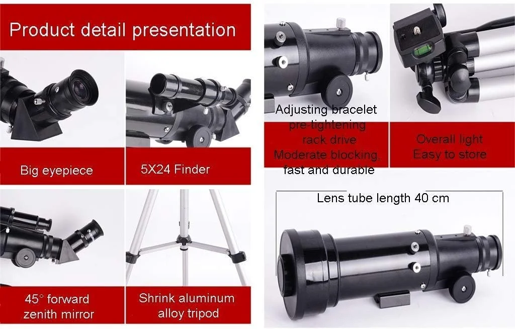 تلسکوپ های انکساری 70 میلی متری نجومی به همراه سه پایه و کیف حمل، مناسب سفر و مبتدیان