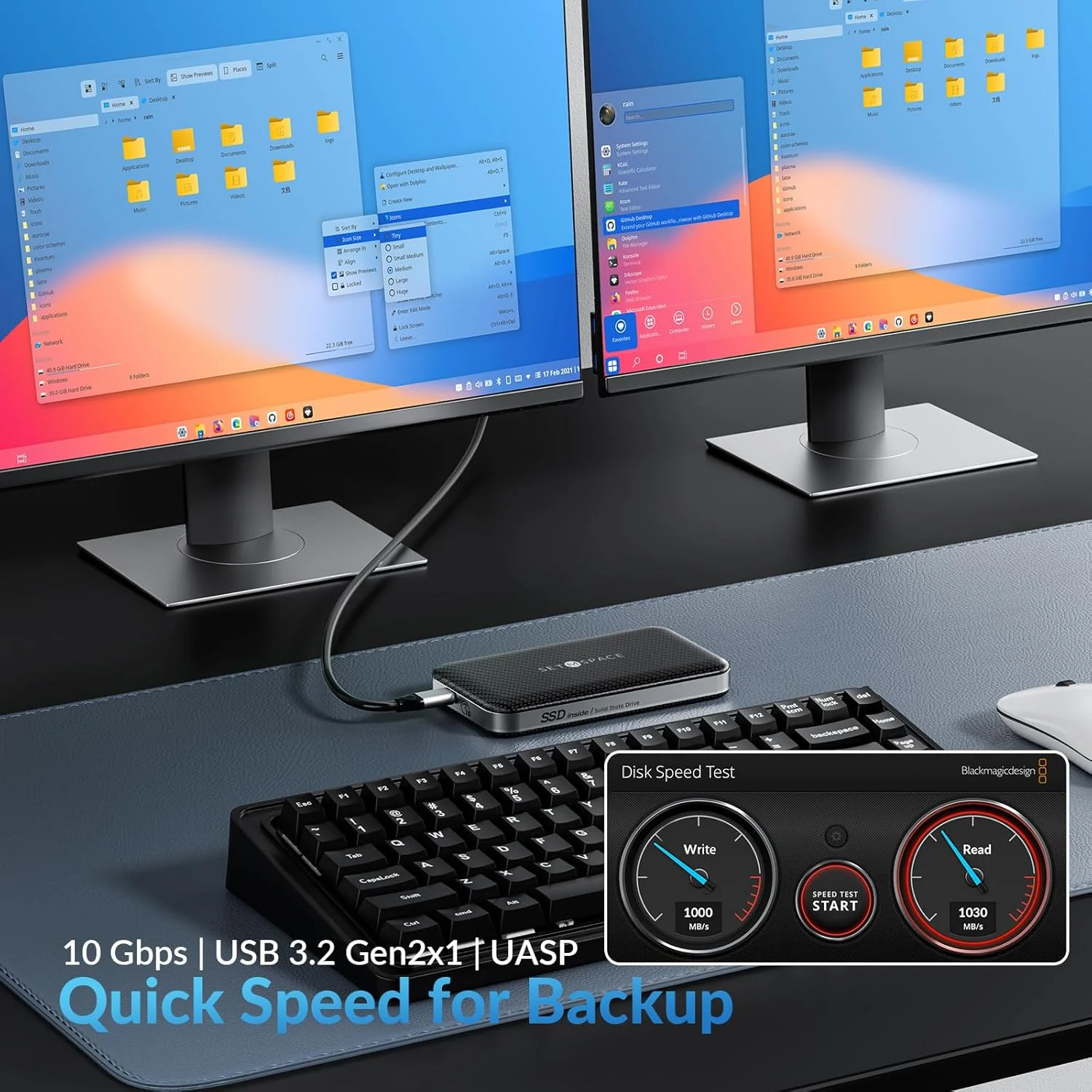 درایو حالت جامد اکسترنال USB 3.1، SSD قابل حمل با سرعت 10 گیگابیت بر ثانیه، انتقال داده با سرعت بالا تا 1210 مگابایت بر ثانیه، درایو حالت جامد برای ذخیره سازی و انتقال داده های PC، لپ تاپ و مک. (500G)