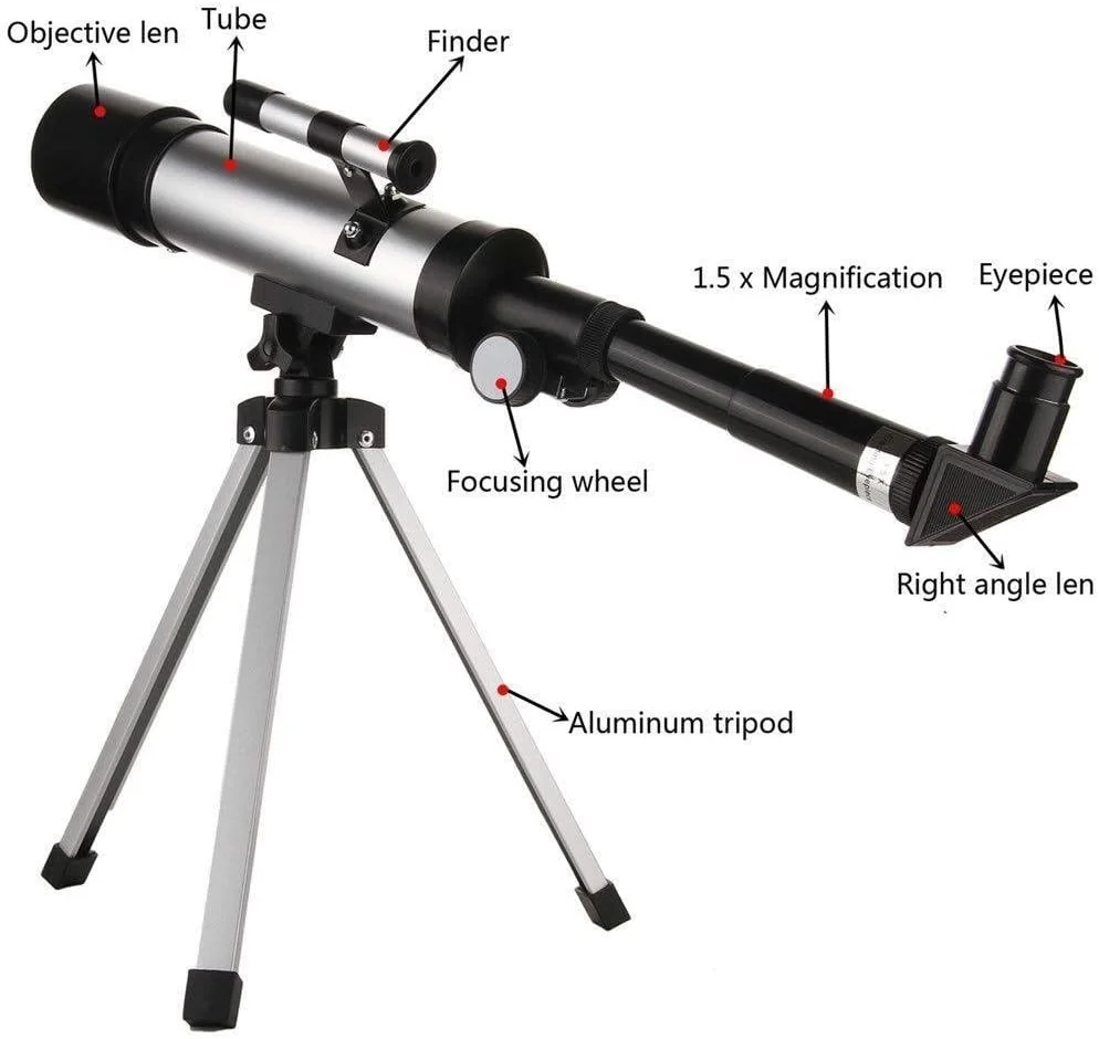 تلسکوپ نجومی بیرونی Gerrit Telescopes با لوله تلسکوپ نجومی 360x50 میلی‌متری، تلسکوپ منکسر تک‌چشمی با سه‌پایه برای کودکان و مبتدیان