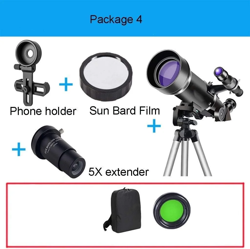 تلسکوپ نجومی سطح پایه Gerrit، تلسکوپ برای مبتدیان نجوم، تلسکوپ کودکان، دهانه 70 میلی‌متری 400 میلی‌متری AZ Mount Refractor، (رنگ: بسته 3) (بسته 4)