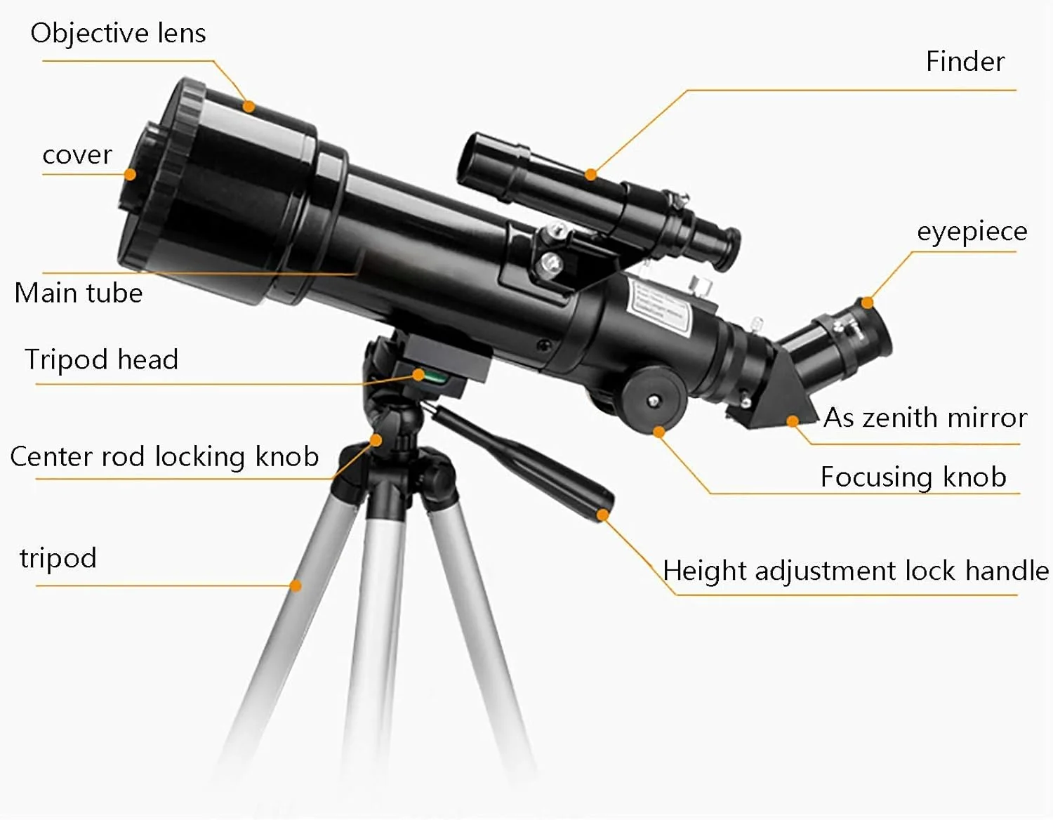 تلسکوپ نجومی گریت، تلسکوپ 100x حرفه ای برای ستاره نگری مبتدیان، تلسکوپ های شکست نوری نجومی 70 میلی متری، با سه پایه قابل تنظیم ارتفاع، سفید (سفید)