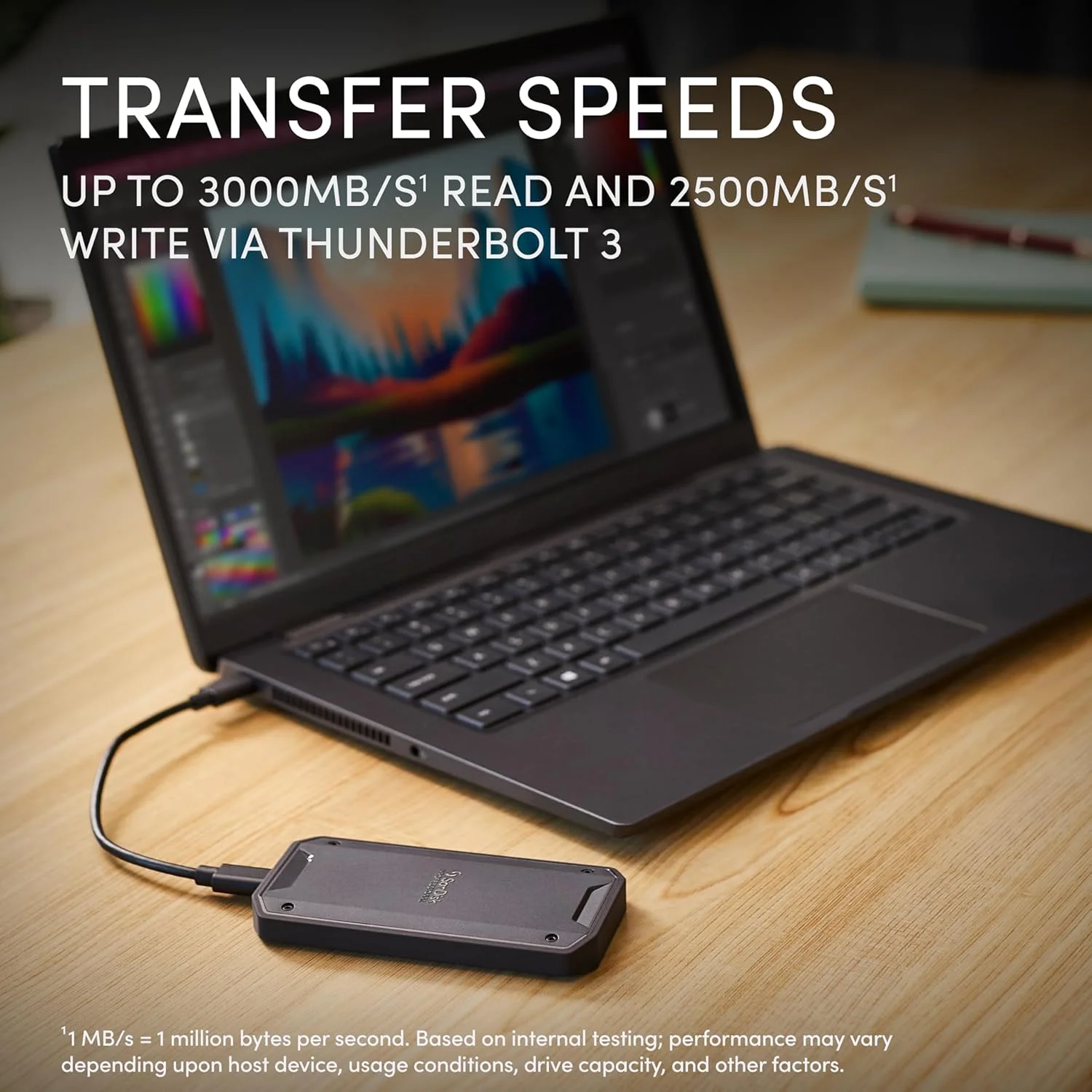 حافظه اس اس دی اکسترنال 4 ترابایتی SanDisk Professional PRO-G40 - سرعت تا 3000 مگابایت بر ثانیه، Thunderbolt 3 (40Gbps)، USB-C (10Gbps)، مقاومت IP68 در برابر گرد و غبار و آب - مدل SDPS31H-004T-GBCND