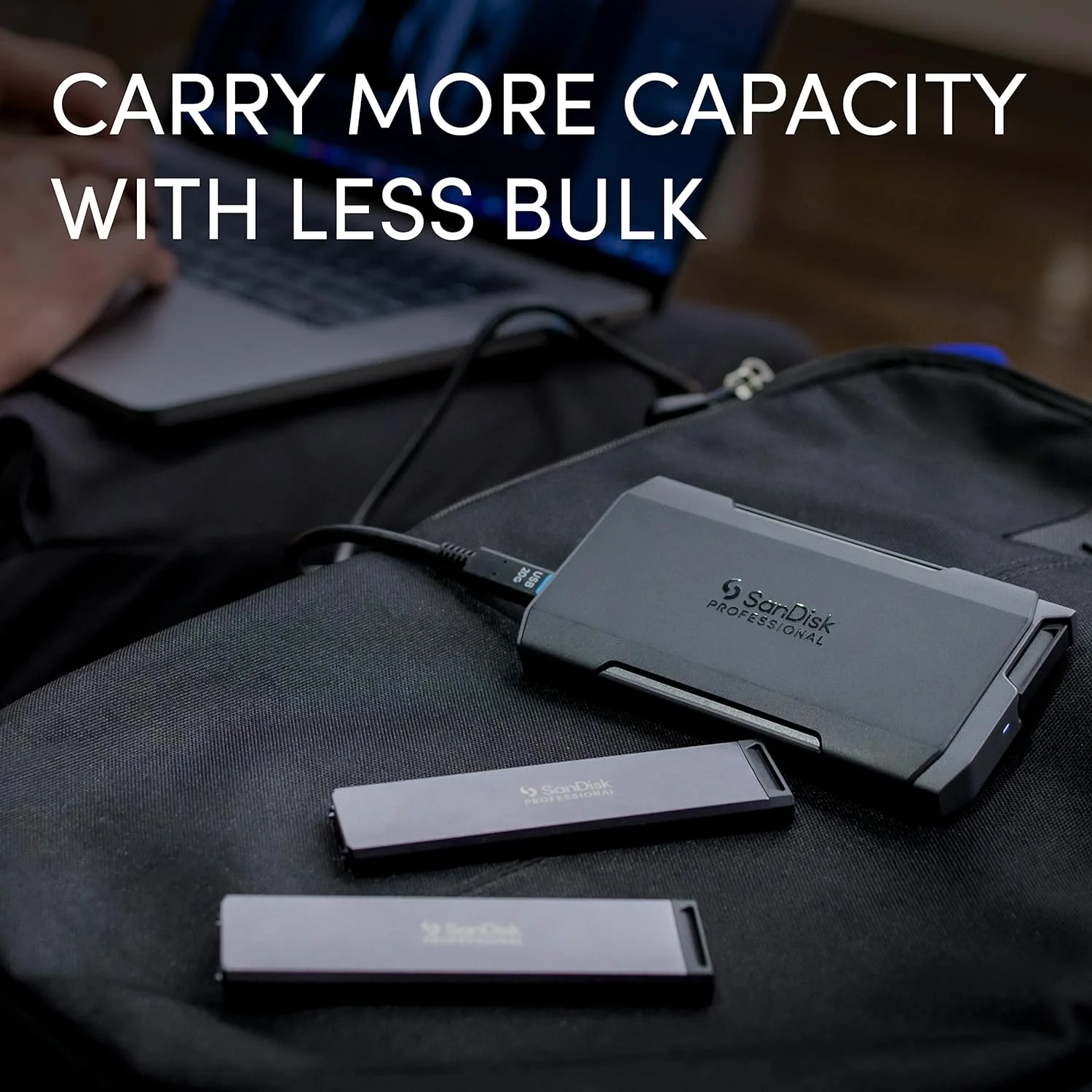 محفظه SSD قابل حمل SanDisk Professional PRO-BLADE به همراه SSD یک ترابایتی PRO-BLADE. USB-C با سرعت انتقال تا 2000 مگابایت بر ثانیه