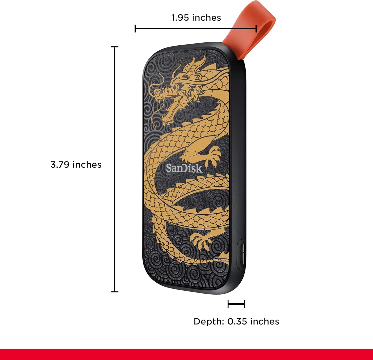 حافظه اس اس دی اکسترنال قابل حمل 1 ترابایتی SanDisk، نسخه Dragon - سرعت تا 800 مگابایت بر ثانیه، USB-C، USB 3.2 Gen 2، فریمور بروز شده - مدل SDSSDE30-2T00-G26