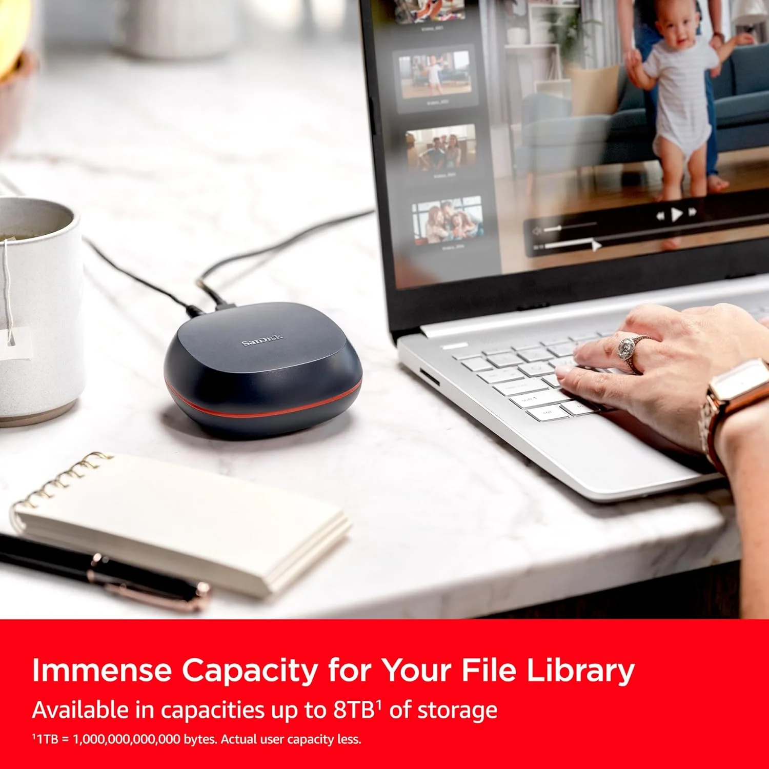 درایو رومیزی 4 ترابایتی SanDisk – SSD اکسترنال رومیزی، تا 1000 مگابایت بر ثانیه، USB-C، درایو حالت جامد USB 3.2 Gen 2 - SDSSDT40-4T00-NA25