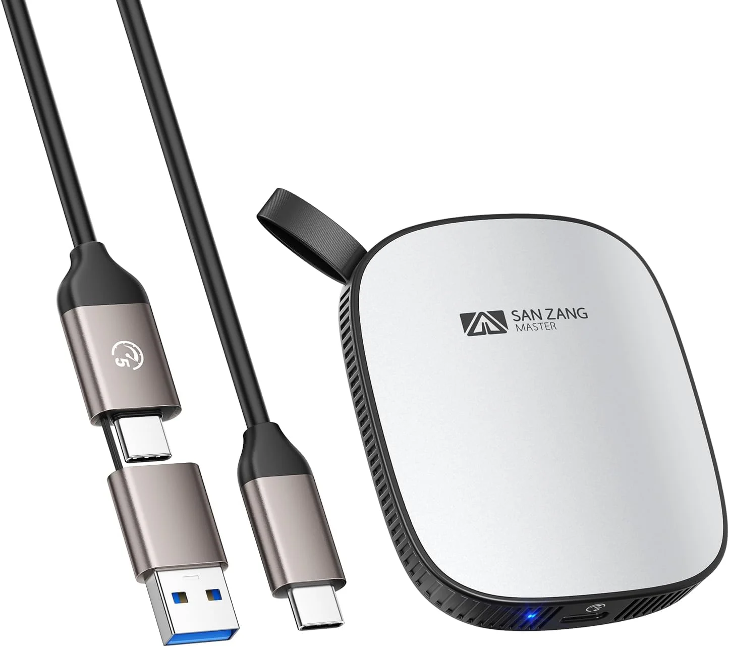 حافظه اس اس دی اکسترنال قابل حمل SAN ZANG MASTER با ظرفیت 1 ترابایت، طراحی مدرن و مینیمالیستی، بدنه آلومینیومی سبک، سازگار با USB-C برای کامپیوتر و لپ تاپ