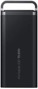 حافظه اس اس دی اکسترنال سامسونگ T5 EVO با ظرفیت 8 ترابایت، USB 3.2 Gen 1، سرعت خواندن و نوشتن 460 مگابایت بر ثانیه، مناسب برای مک، کامپیوتر، اندروید، تلویزیون های هوشمند و کنسول های بازی. شامل کابل USB-C مدل MU-PH8T0S/EU
