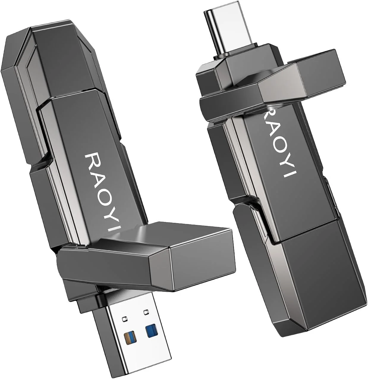 درایو حالت جامد اکسترنال 256 گیگابایتی USB C مدل RAOYI، درایو USB 3.2 با سرعت انتقال تا 450 مگابایت بر ثانیه، درایو USB قابل حمل دوگانه Type-C و USB-A برای آیفون 15/16، اندروید، تبلت، کامپیوتر و PS4