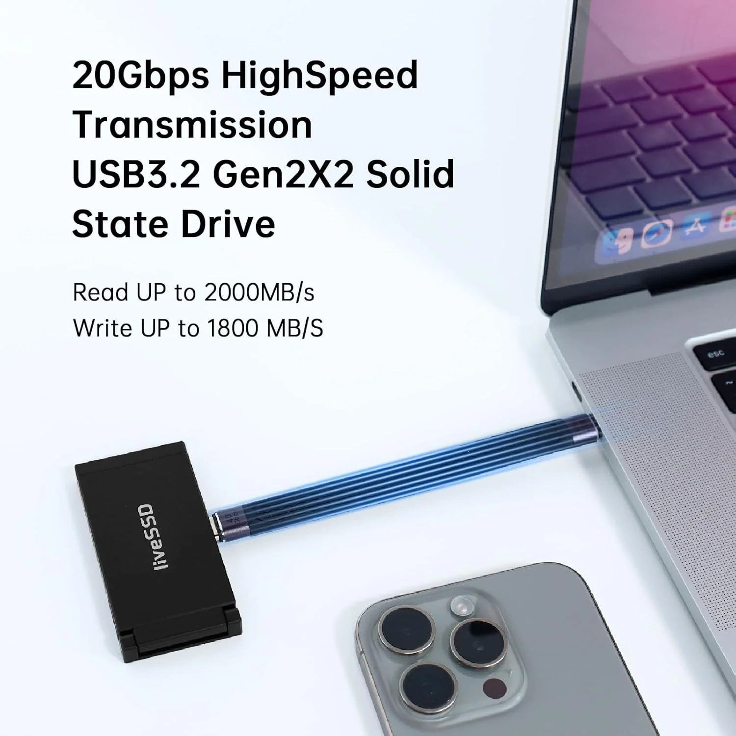 درایو حالت جامد قابل حمل RENICE با ظرفیت 2 ترابایت، سرعت انتقال تا 2000 مگابایت بر ثانیه، USB3.2 Gen2X2 20Gbps، مصرف انرژی فوق العاده کم، سازگار با آیفون 15 پرو مکس ProRes، مک بوک، تلفن هوشمند اندروید و لپ تاپ