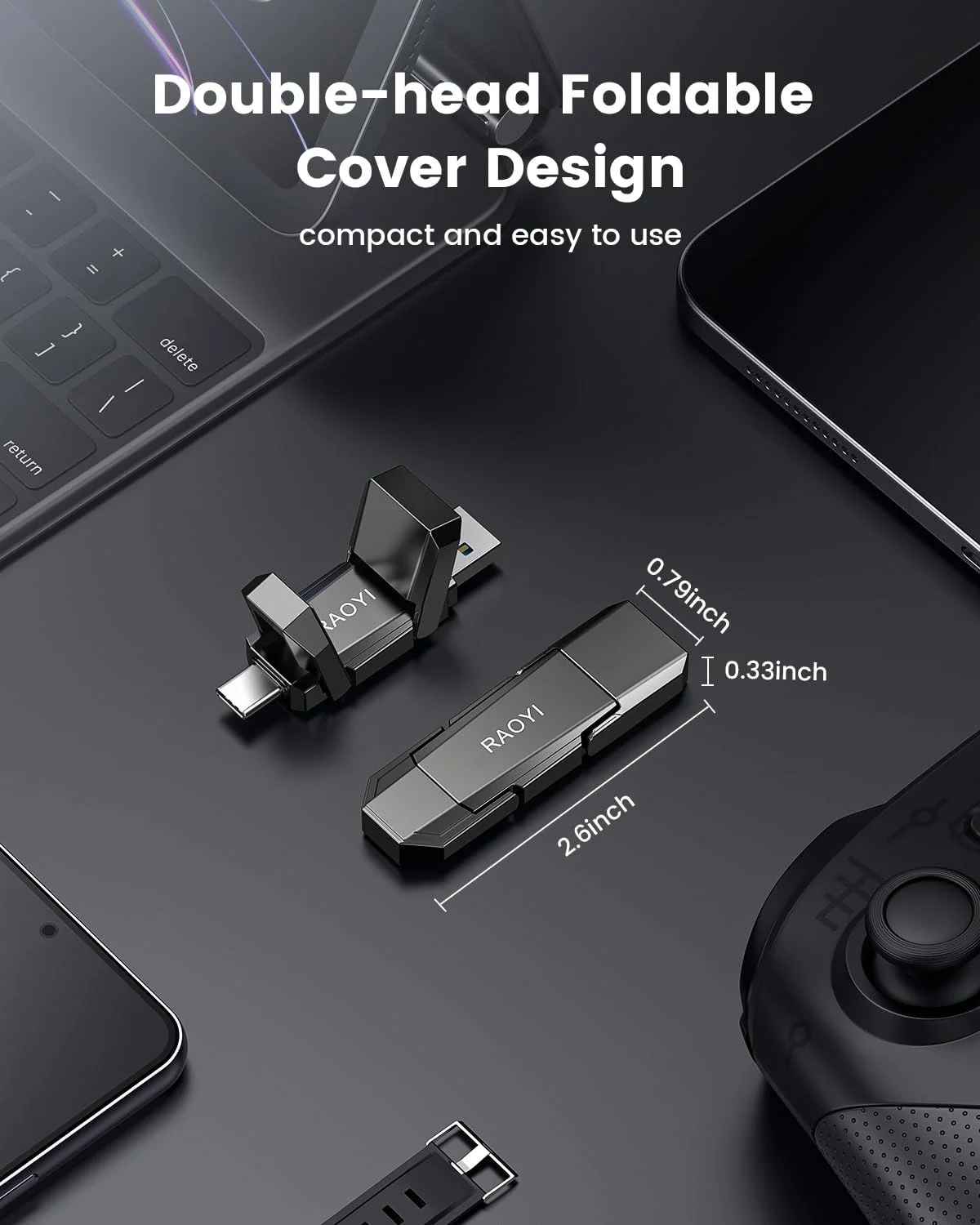 درایو حالت جامد اکسترنال 256 گیگابایتی USB C مدل RAOYI، درایو USB 3.2 با سرعت انتقال تا 450 مگابایت بر ثانیه، درایو USB قابل حمل دوگانه Type-C و USB-A برای آیفون 15/16، اندروید، تبلت، کامپیوتر و PS4