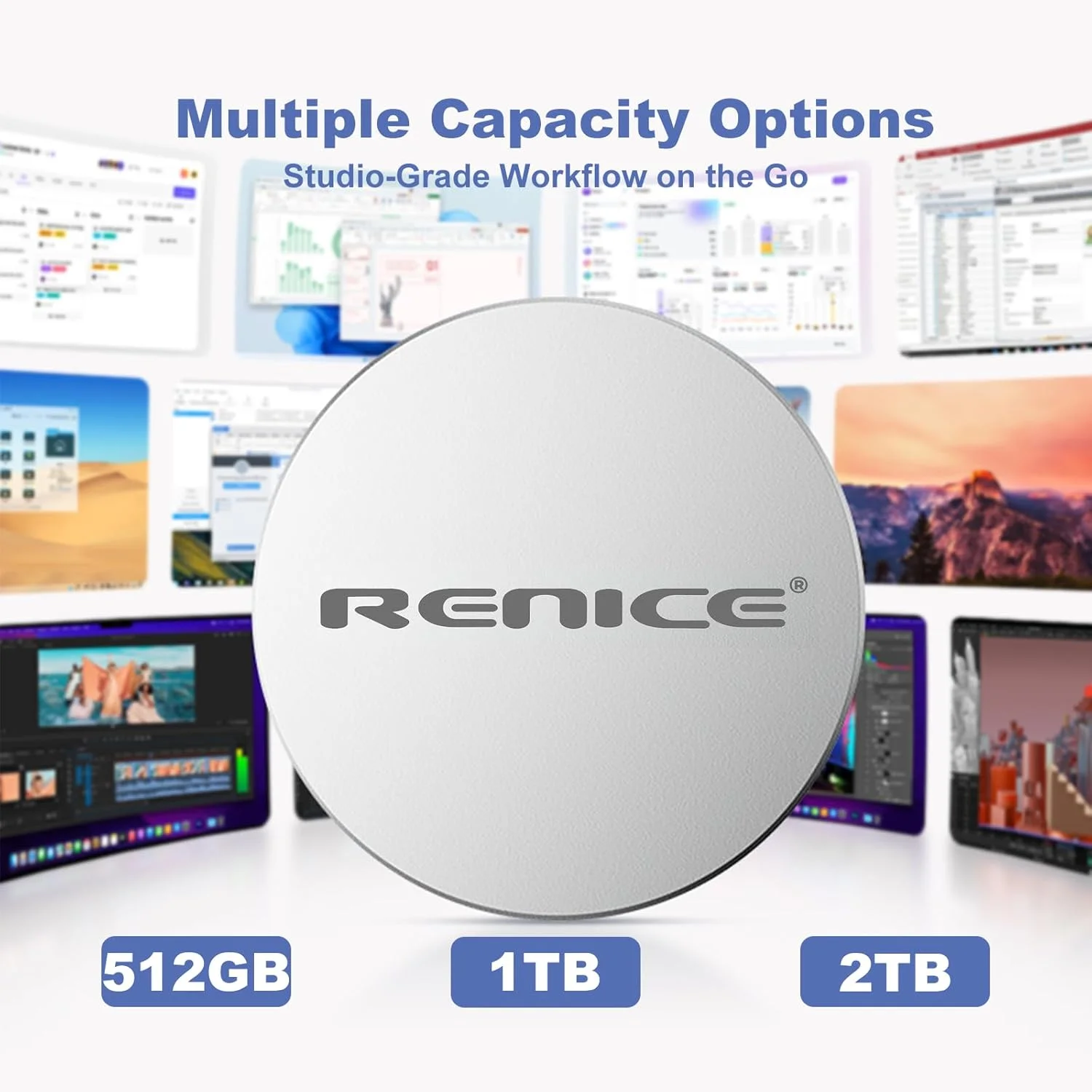 درایو حالت جامد اکسترنال مغناطیسی 2 ترابایتی RENICE liveSSD، USB3.2 Gen2x2، سرعت خواندن تا 2000 مگابایت بر ثانیه، درایو حالت جامد اکسترنال قابل حمل فوق العاده جمع و جور، دو پورت USBC اضافی