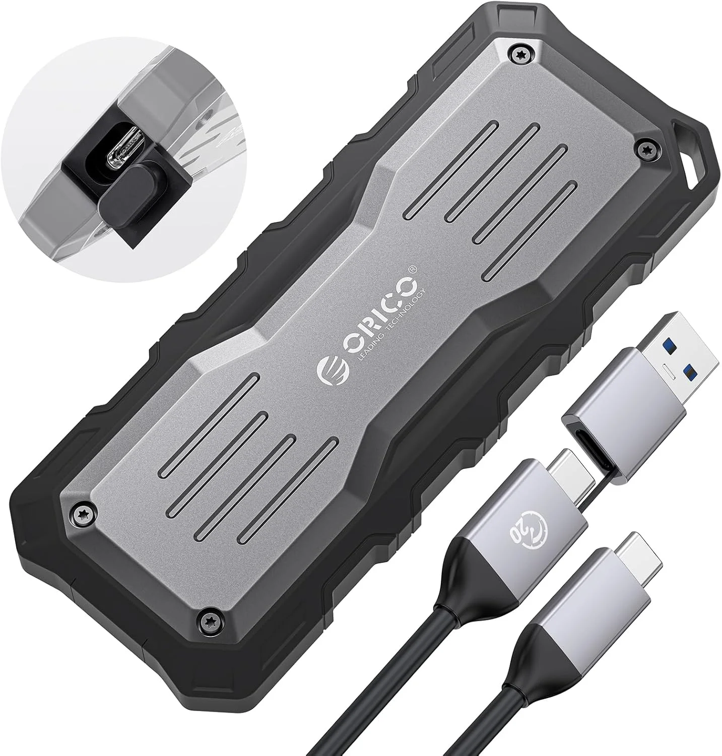 درایو حالت جامد قابل حمل 512 گیگابایتی ORICO تا 2000 مگابایت بر ثانیه USB 3.2 Gen 2x2، مقاوم در برابر آب و گرد و غبار، بدنه فلزی و لاستیکی، مناسب ورزش های پرتحرک و متخصصان فضای باز - مدل O20