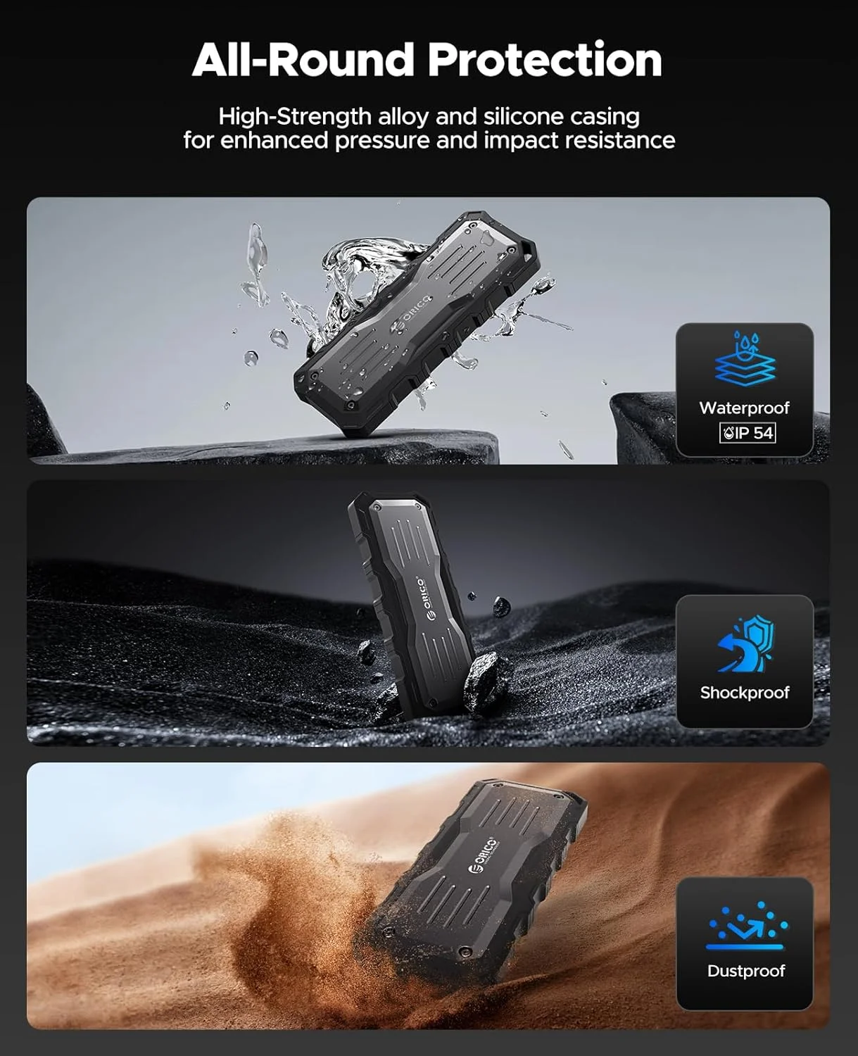 درایو حالت جامد قابل حمل 512 گیگابایتی ORICO تا 2000 مگابایت بر ثانیه USB 3.2 Gen 2x2، مقاوم در برابر آب و گرد و غبار، بدنه فلزی و لاستیکی، مناسب ورزش های پرتحرک و متخصصان فضای باز - مدل O20 درایو حالت جامد قابل حمل 512 گیگابایتی ORICO تا 2000 مگابایت بر ثانیه USB 3.2 Gen 2x2، مقاوم در برابر آب و گرد و غبار، بدنه فلزی و لاستیکی، مناسب ورزش های پرتحرک و متخصصان فضای باز - مدل O20