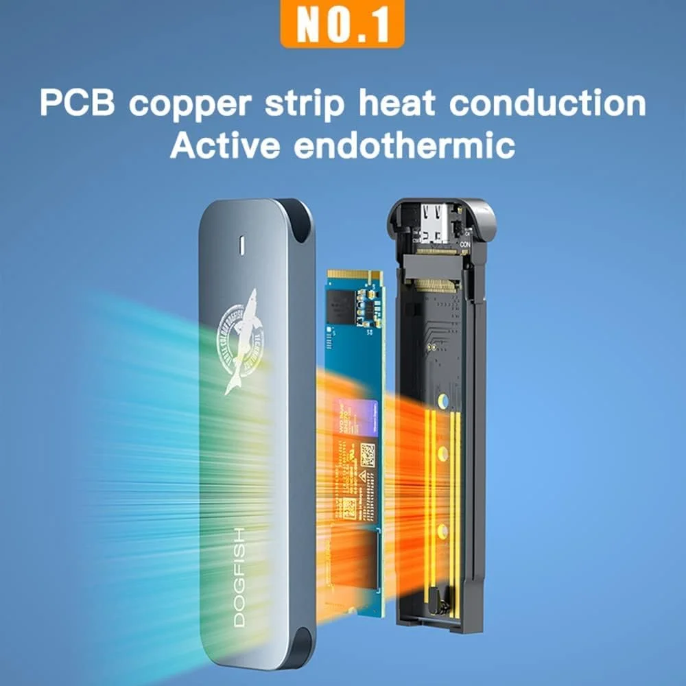 هارد اکسترنال SSD قابل حمل Dogfish، ظرفیت 4 ترابایت، فرم فاکتور 2242/2260/2280 Ngff، بدنه فلزی خاکستری، USB 3.1 Type-C، فوق سبک، مینی، خنک کننده، مناسب برای Mac/Windows/Android/Linux (سرعت تا 10 گیگابیت بر ثانیه، دارای نشانگر LED)