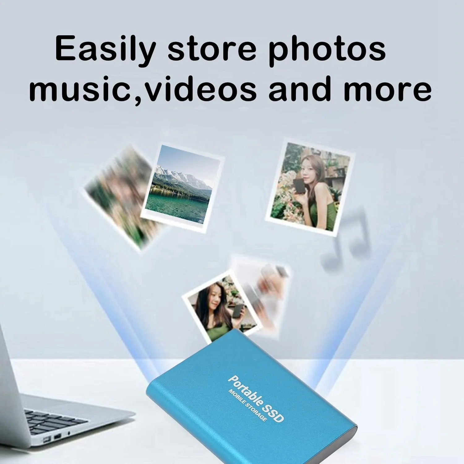 درایو حالت جامد قابل حمل اکسترنال USB3.1، سازگار با Win7 Win8 Win10 Linux برای IOS PC کامپیوتر لپ تاپ USB 3.1 USB-C به همراه کابل Type C (آبی 64 گیگابایت)